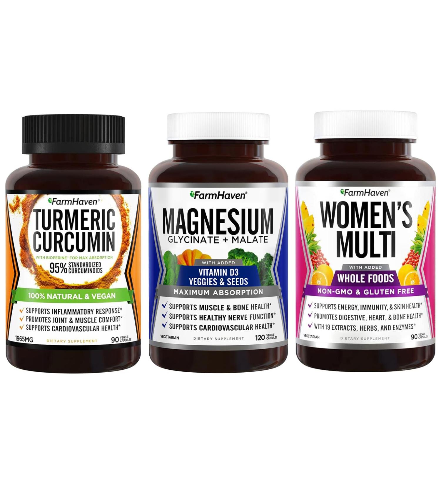 FarmHaven Magnesium + Multivitamin for Women + Turmeric Curcumin with BioPerine Black Pepper - Buy Online on GoSupps.com