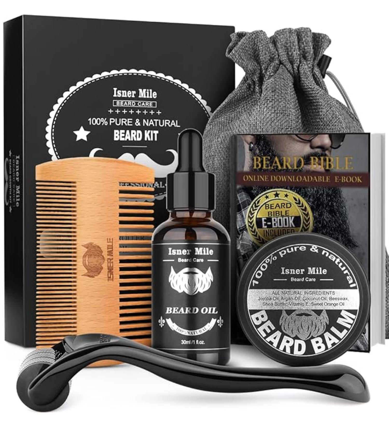 ISNER MILE Beard Kit: Beard Oil, Balm, Roller, Comb, E-book & Storage Bag - Perfect Men's Gift for Christmas, Fathers & Valentines Day - Buy Online on GoSupps.com