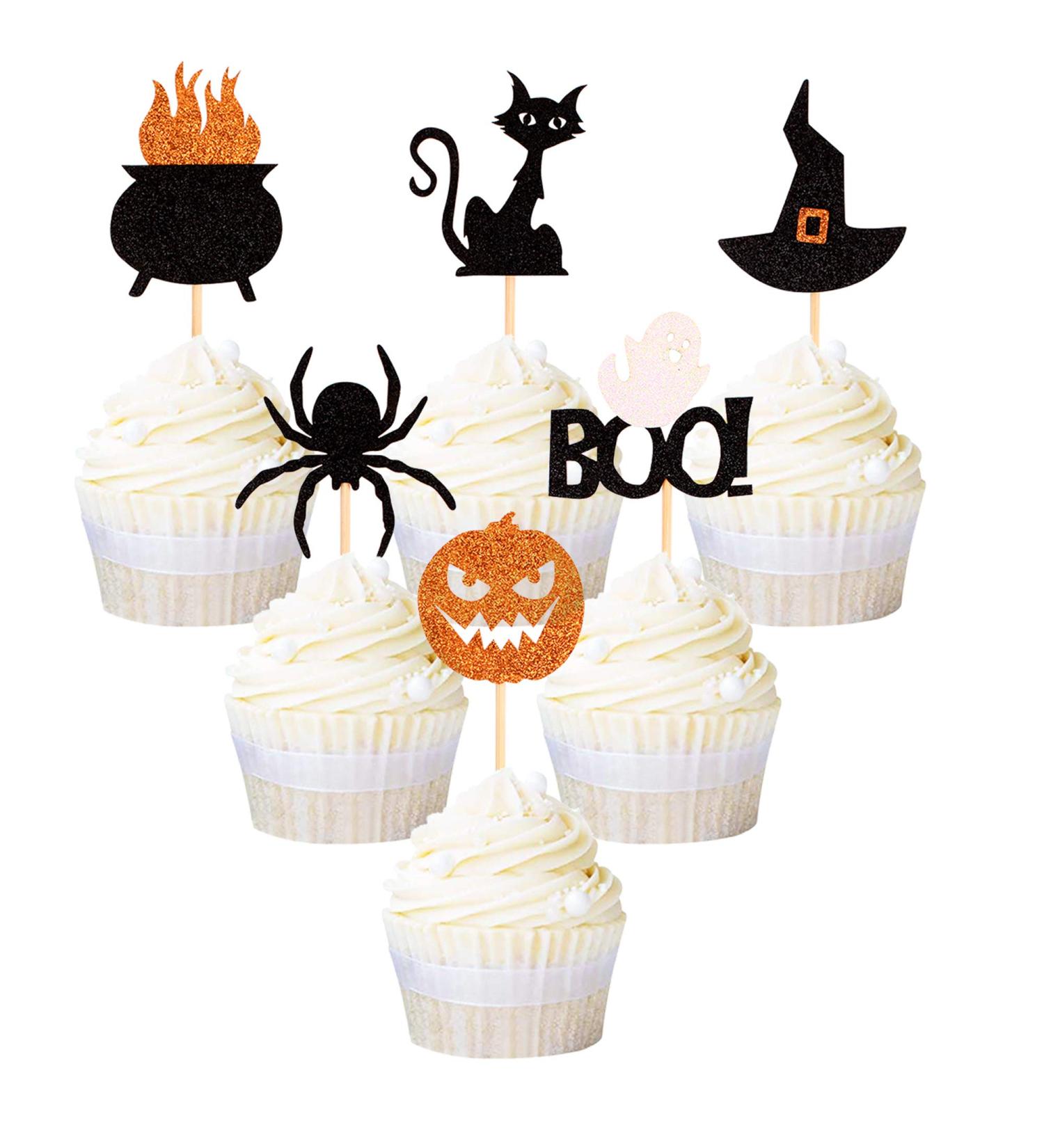 36 Pack Halloween Cupcake Toppers - Witch Hat, Spider, Pumpkin, Ghost, Cat Cupcake Picks - Ideal for Baby Showers, Birthdays, Halloween Parties - Cake Decor Supplies (Pattern 1) - Buy Online on GoSupps.com