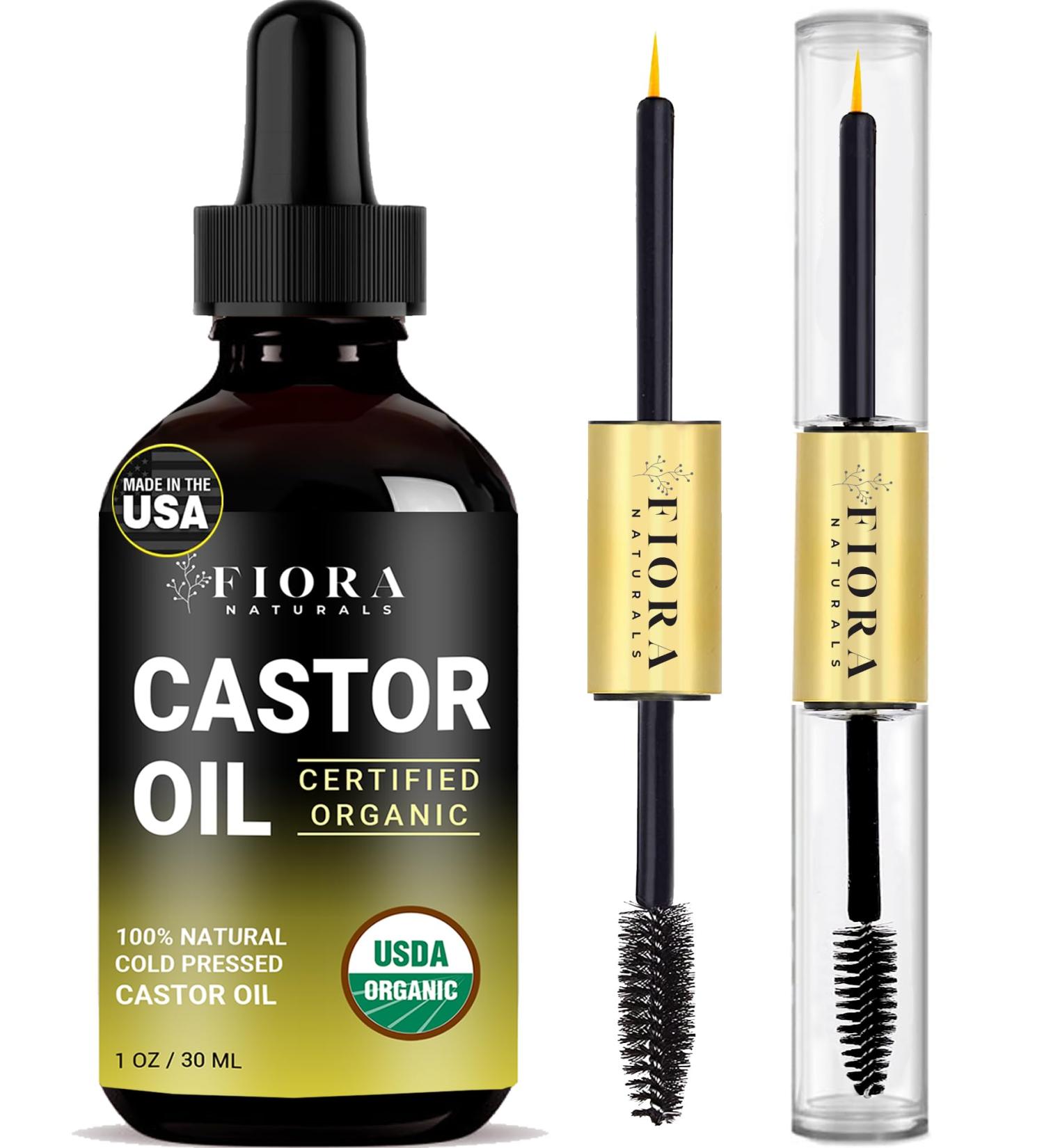 Fiora Naturals Organic Castor Oil - 100% Pure Cold Pressed Eyelash Growth Serum | Hexane-Free Hair Conditioner & Eyebrow Stimulator | USDA Certified - Buy Online on GoSupps.com