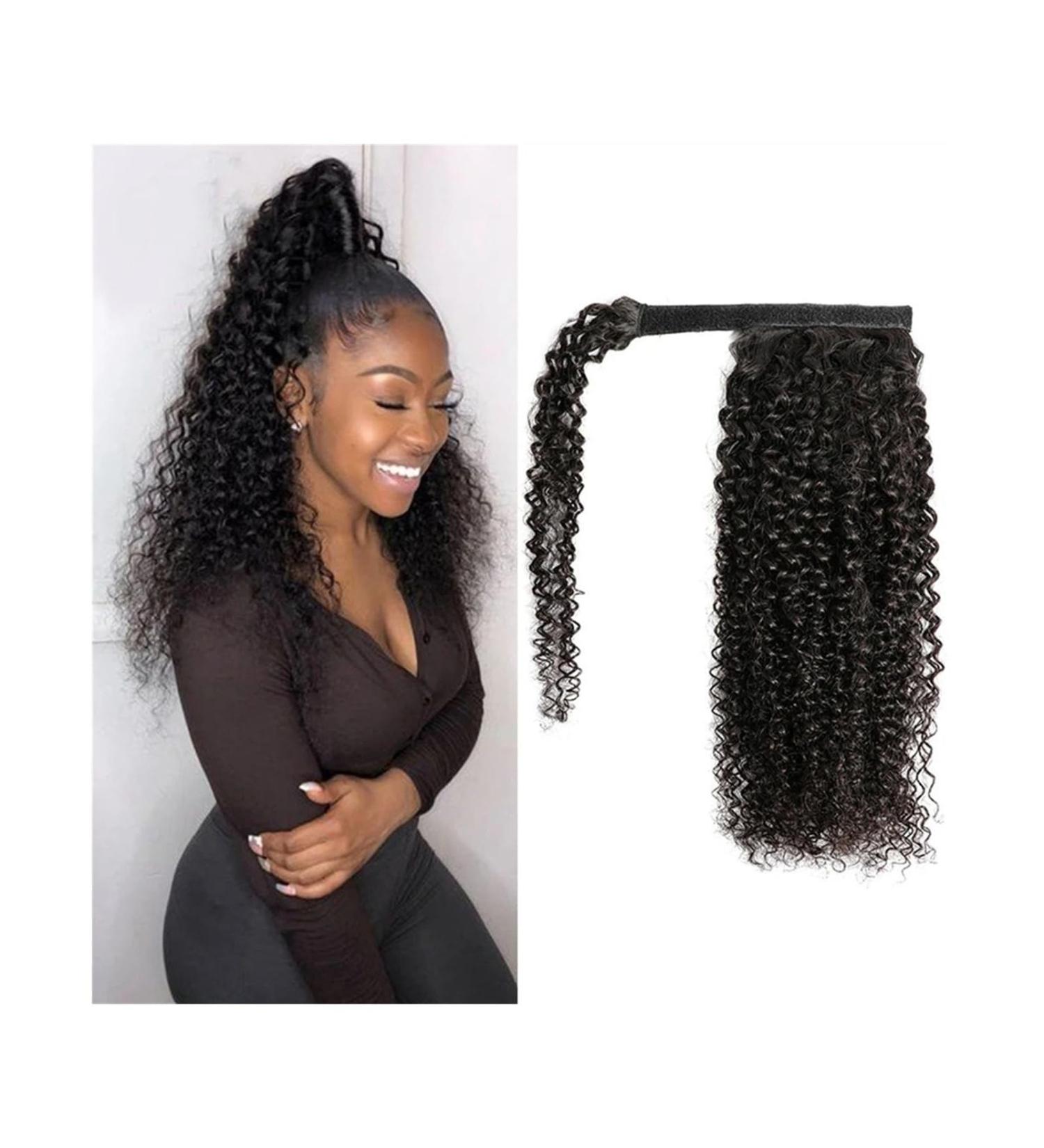 Kinky Curly Ponytail Extension 10-24Inch Brazilian Human Hair Wrap Around Ponytail Hairpieces Clip In Afro Curly Remy Hair Extension for Black Women (Size : 14inches 100g) - Buy Online on GoSupps.com