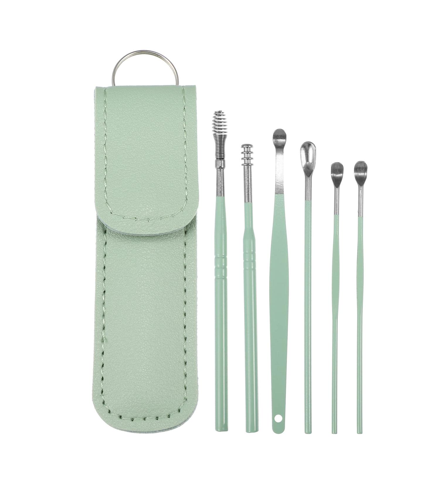 VOCOSTE 6Pcs Stainless Steel Ear Cleansing Tool Set with Faux Leather Packaging - Green - Buy Online on GoSupps.com