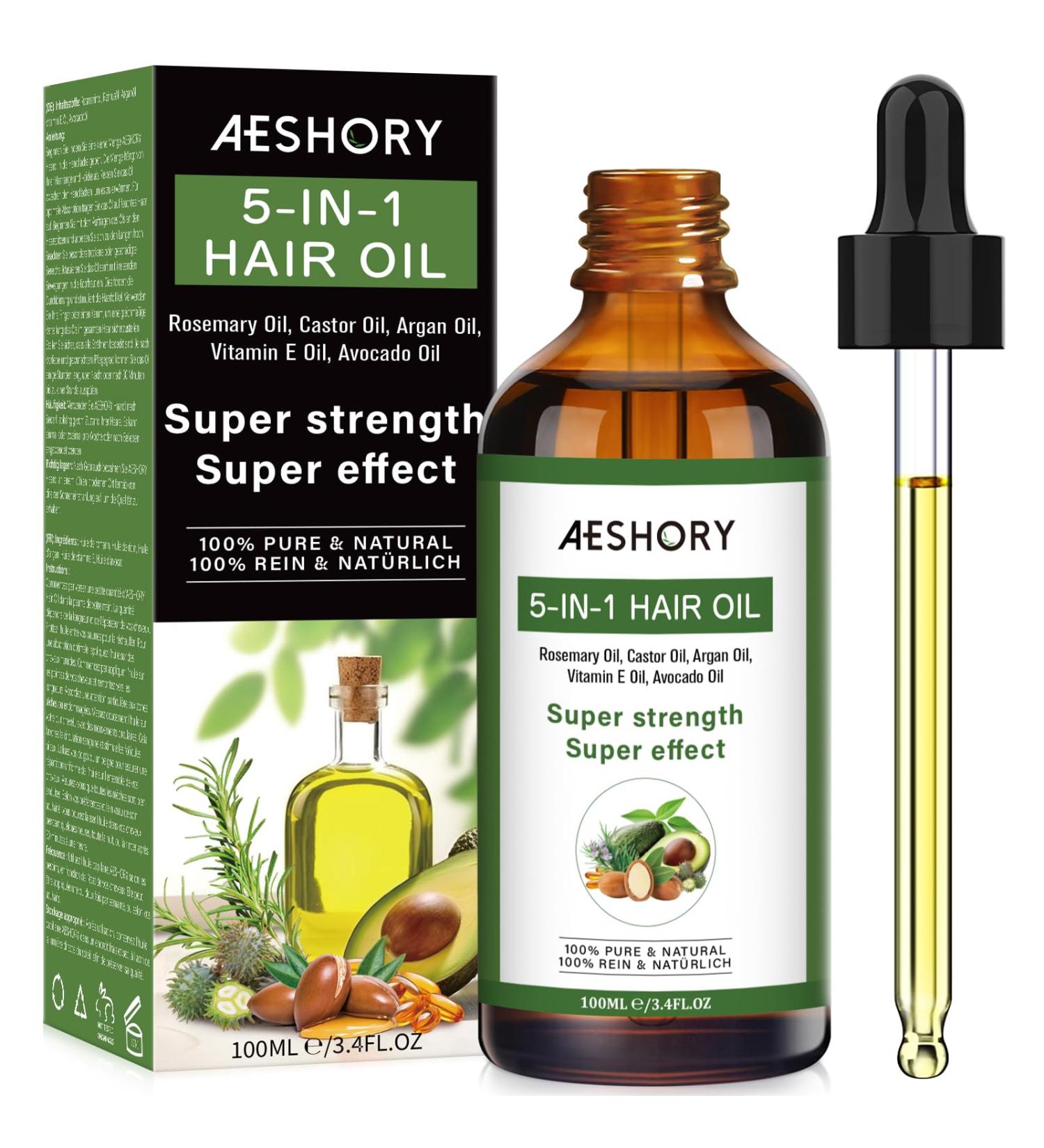 Aeshory Rosemary Oil 100ml With Castor Oil Avocado Oil Argan Oil & Vitamin E - 5 In 1 Hair Growth Oil For Hair Treatment Strenghtening Nourishing & Volumizing - Buy Online on GoSupps.com