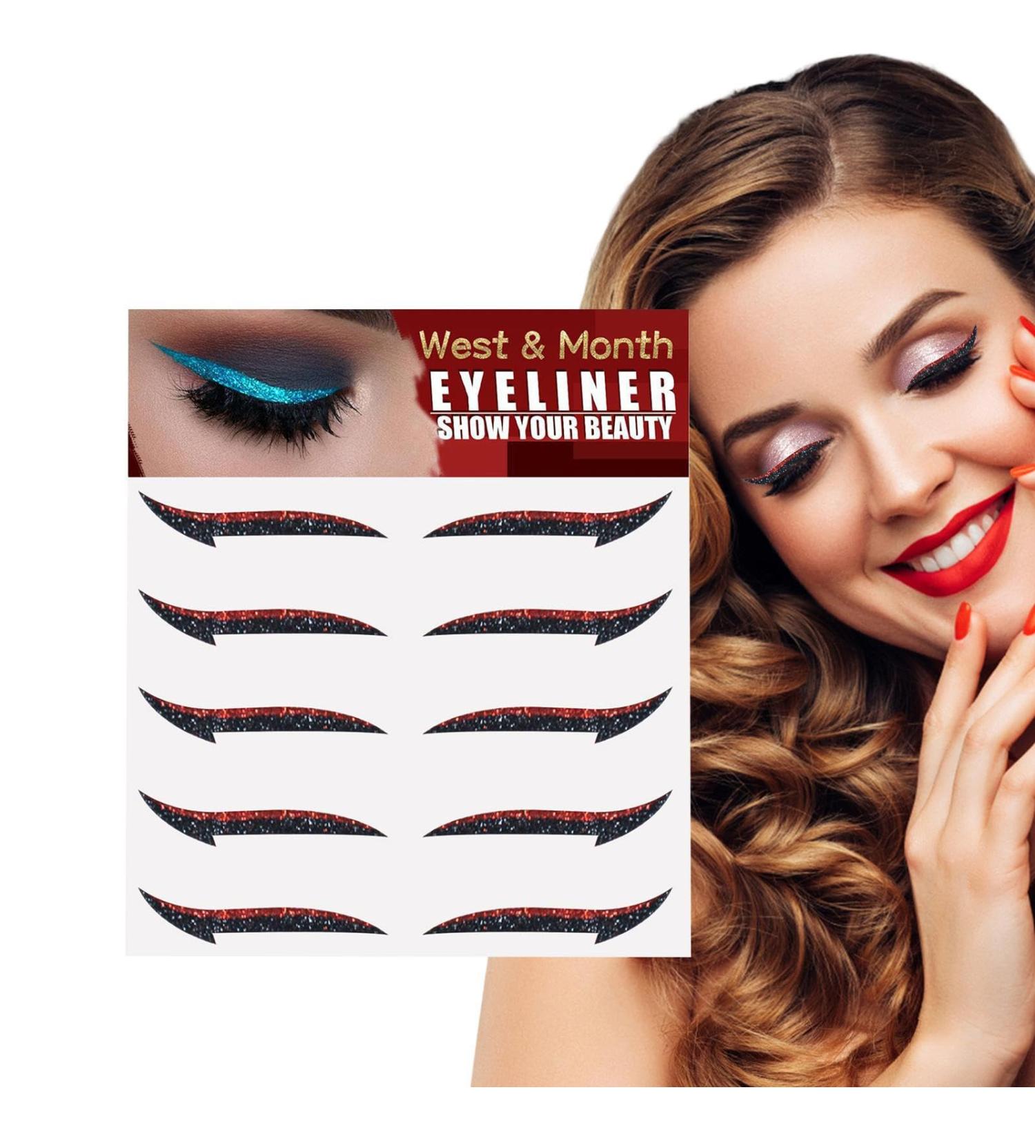 Glitter Eyeliner Stickers for Eyes | 5 Pairs Instant -Adhesive Eyeliner Stencil Glitter | Sticker Eyeliner Tool Makeup Eyeliner Stickers Winged Eyeliner Stencil for Eye Makeup Tool Tosier Orange Red (Five Pairs) - Buy Online on GoSupps.com