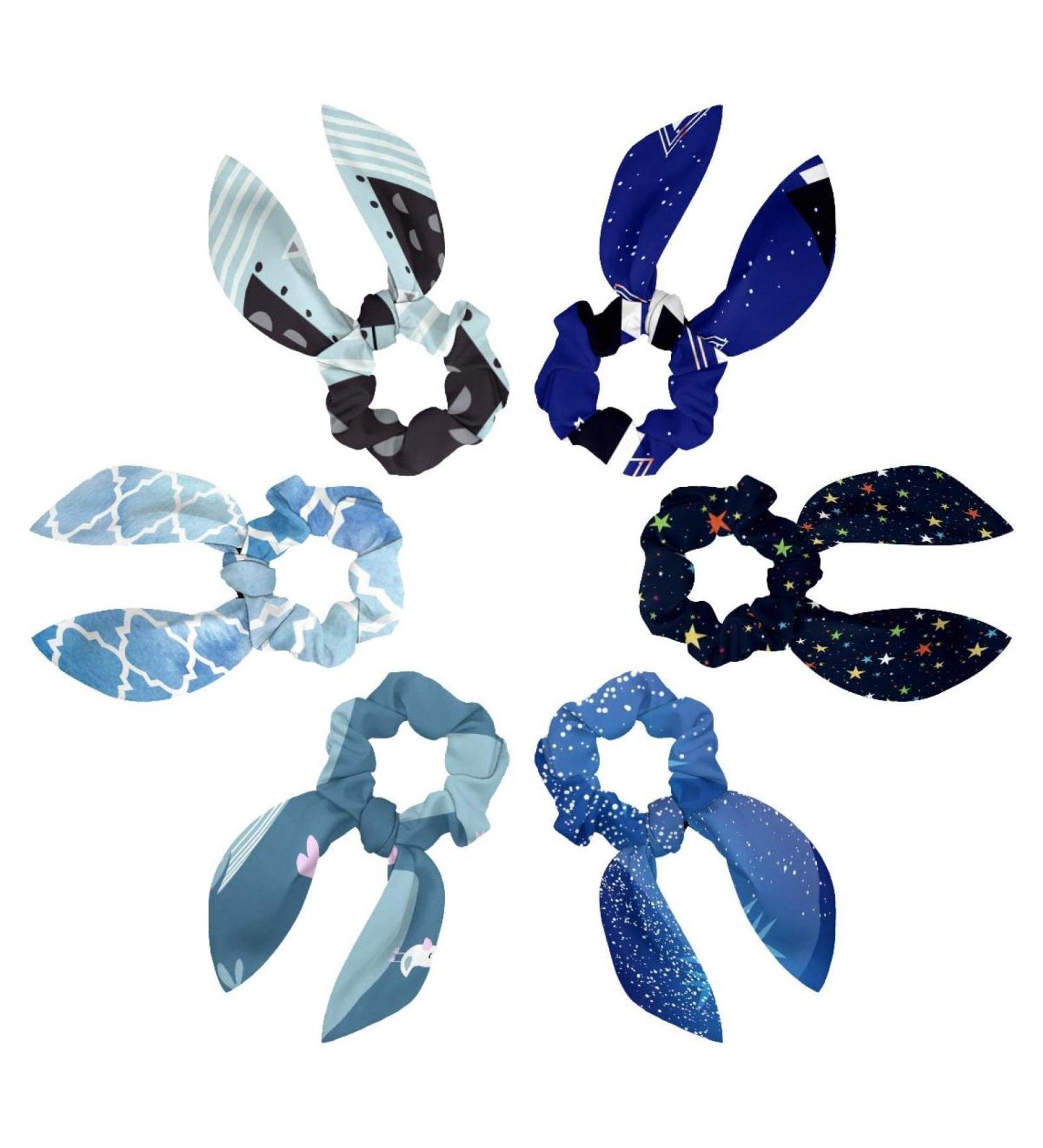 6 Pack Adorable Bow Scrunchies for Thick Hair - Geometry Blue Hair Rings Band Bows Bunny Ears Bowknot Hair Ties - Multi-colored - Buy Online on GoSupps.com