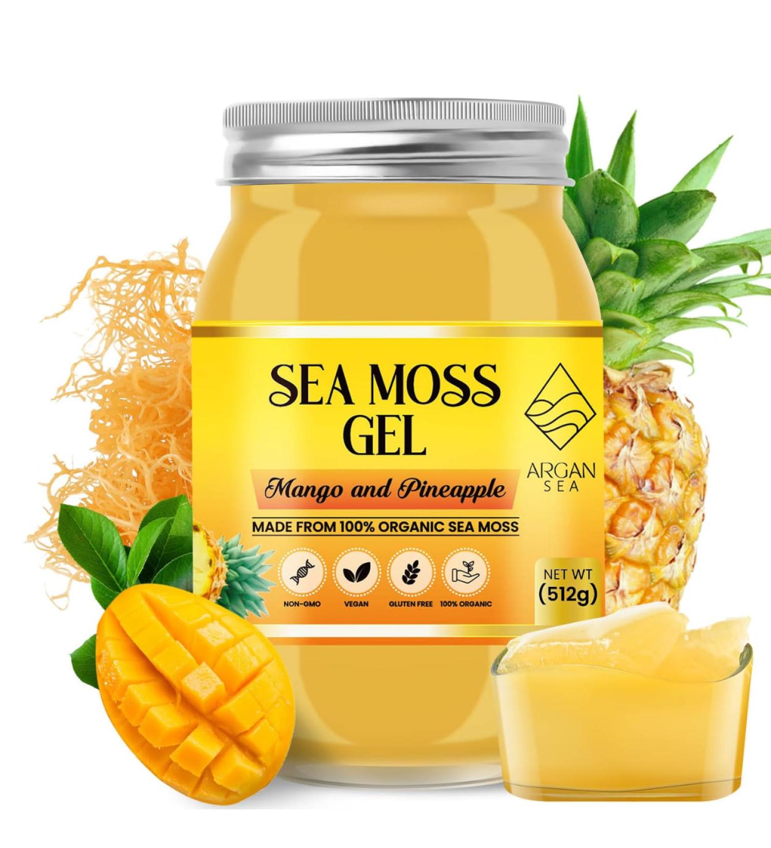 Mango & Pineapple Sea Moss Gel (500G) by ArganSea | Natural and Organic Made with Fresh Wildcrafted Irish Sea Moss from St Lucia | Dr Sebi Approved | 92 Vitamins Immune Boost Superfood - Buy Online on GoSupps.com