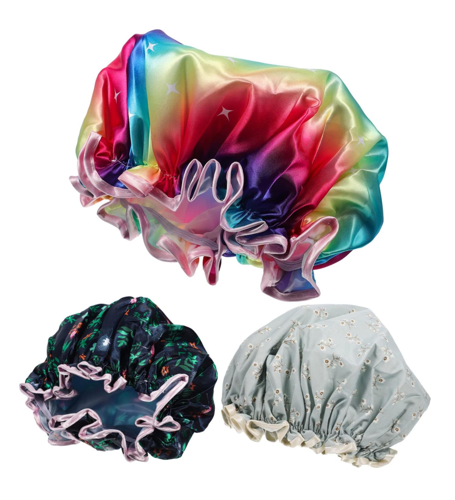 3-Piece FRCOLOR Double-Layer Satin Shower Cap Set for Women - Water-Proof, Breathable & Stylish Hair Protection - Buy Online on GoSupps.com