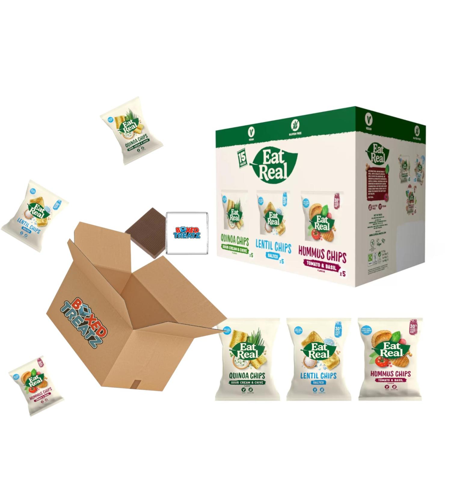 Eat Real Variety Box 15 Pack Quinoa Lentil & Hummus Chips Healthy Snacking Boxed Treatz - Buy Online on GoSupps.com