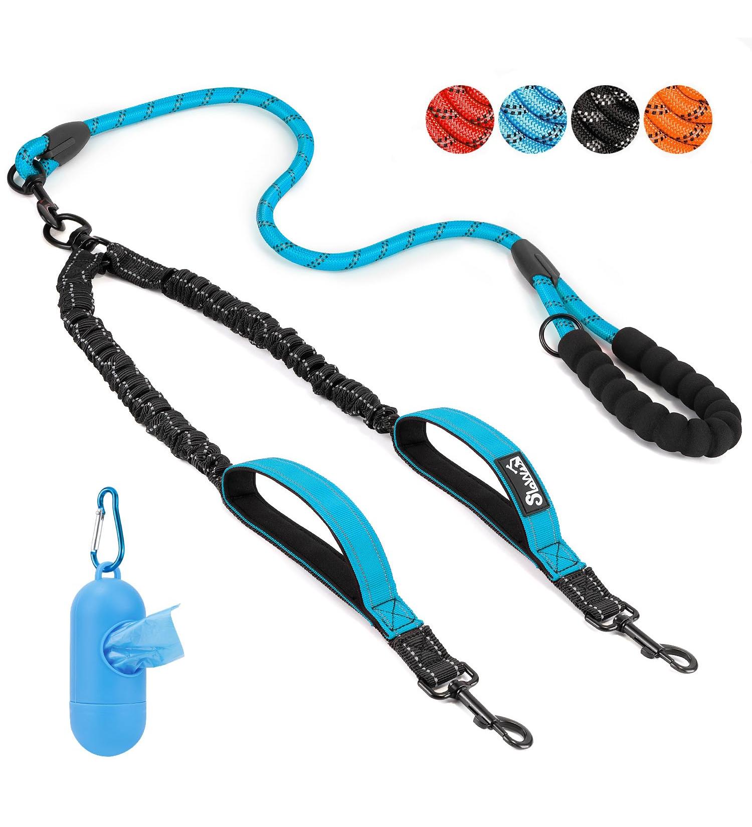 Eyein Double Dog Leash No Tangle - 360 Swivel Heavy Duty Reflective Lead for 2 Small/Medium Dogs, Blue - Dual Handle, Shock Absorbing, Comfortable Walking Training Splitter - M(3kg-16kg) - Buy Online on GoSupps.com