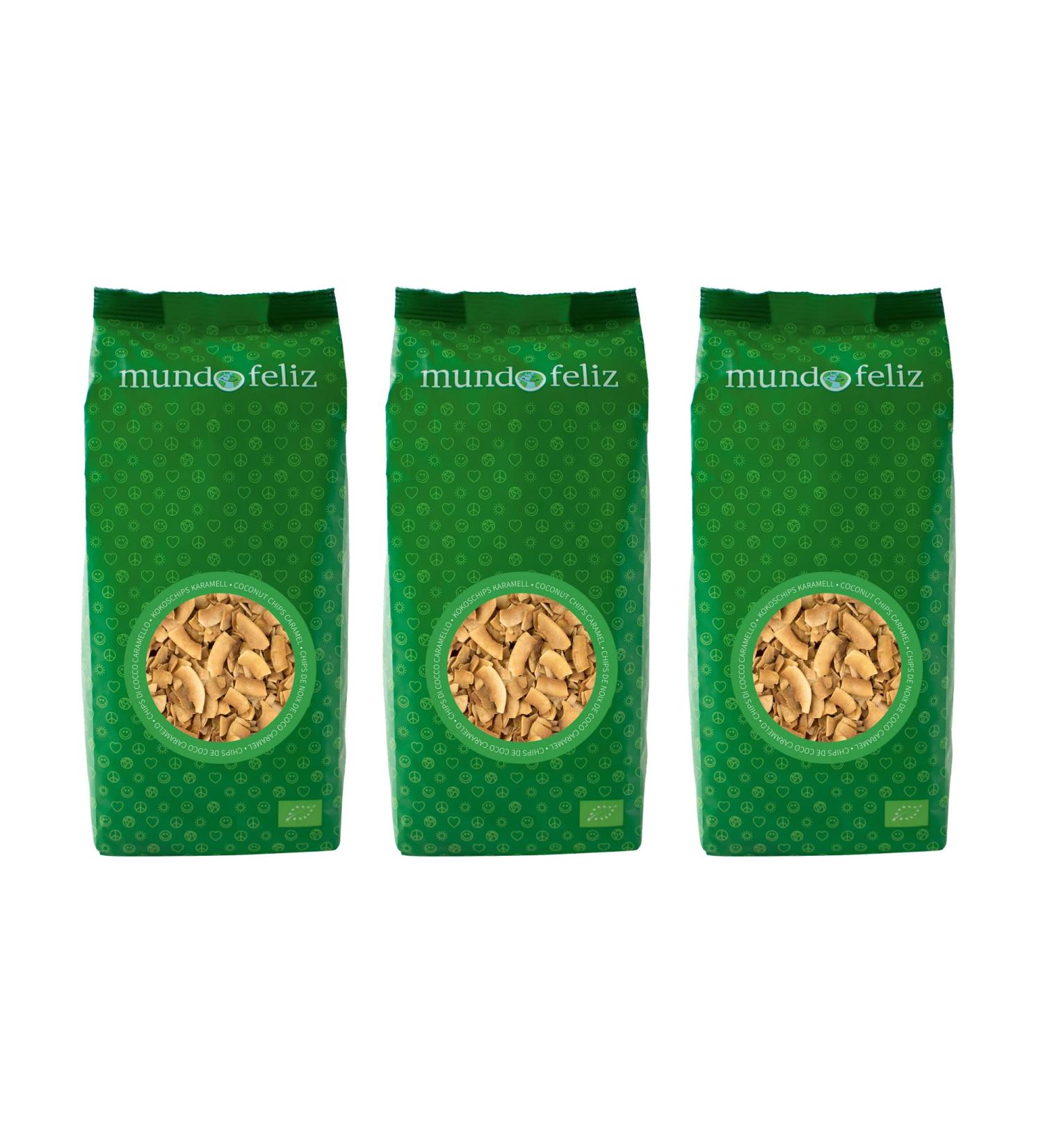 Mundo Feliz Organic Coconut Chips - Roasted & Caramelized 3 x 200g | All-Natural Snack for International Shipping - Buy Online on GoSupps.com