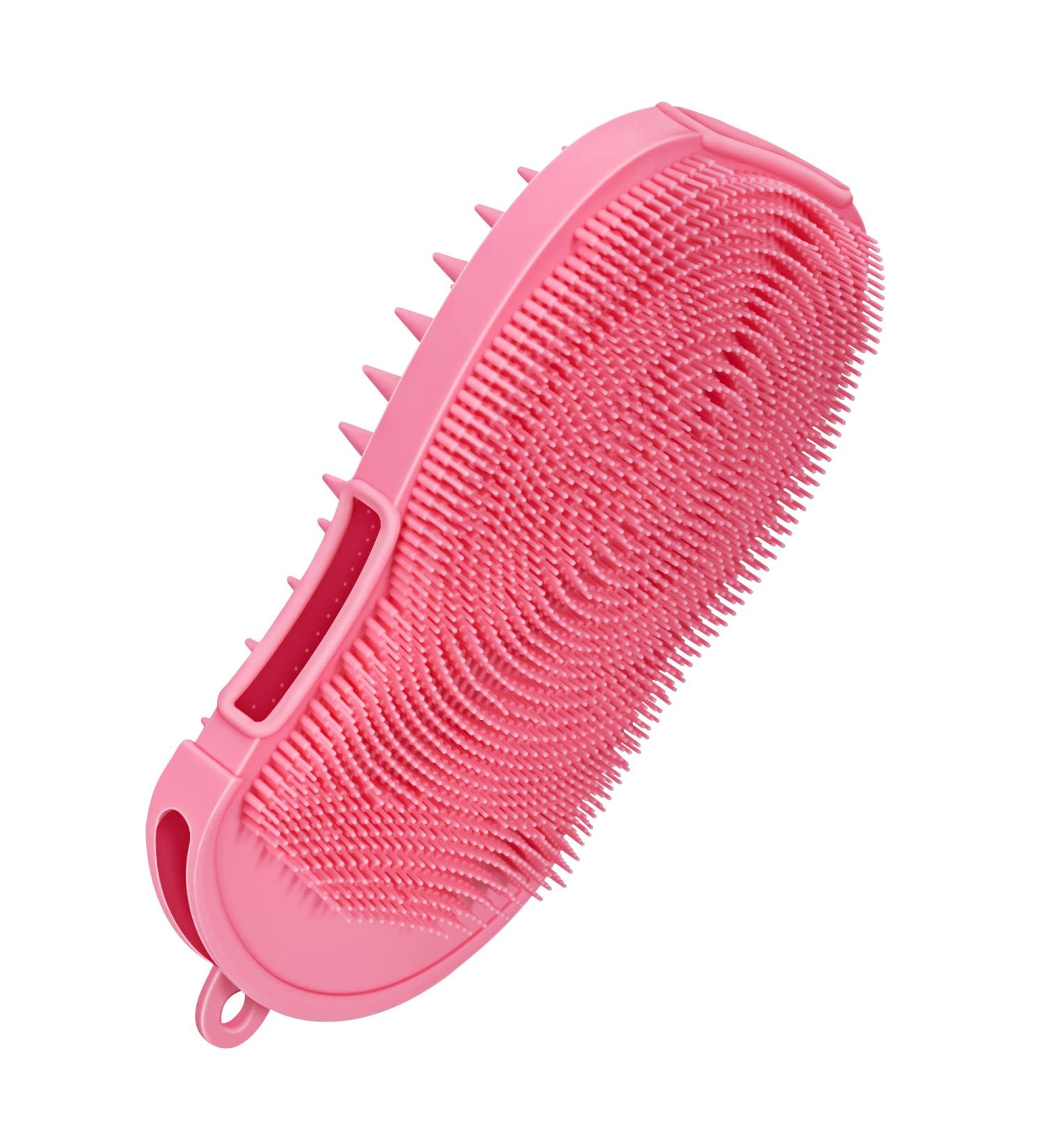 HEETA Silicone Body Scrubber and Shampoo Brush - 2-in-1 Scalp Massager and Exfoliating Brush for Skin and Scalp Care - Gentle Massage Nodes - Lathers Well - Pink - Buy Online on GoSupps.com