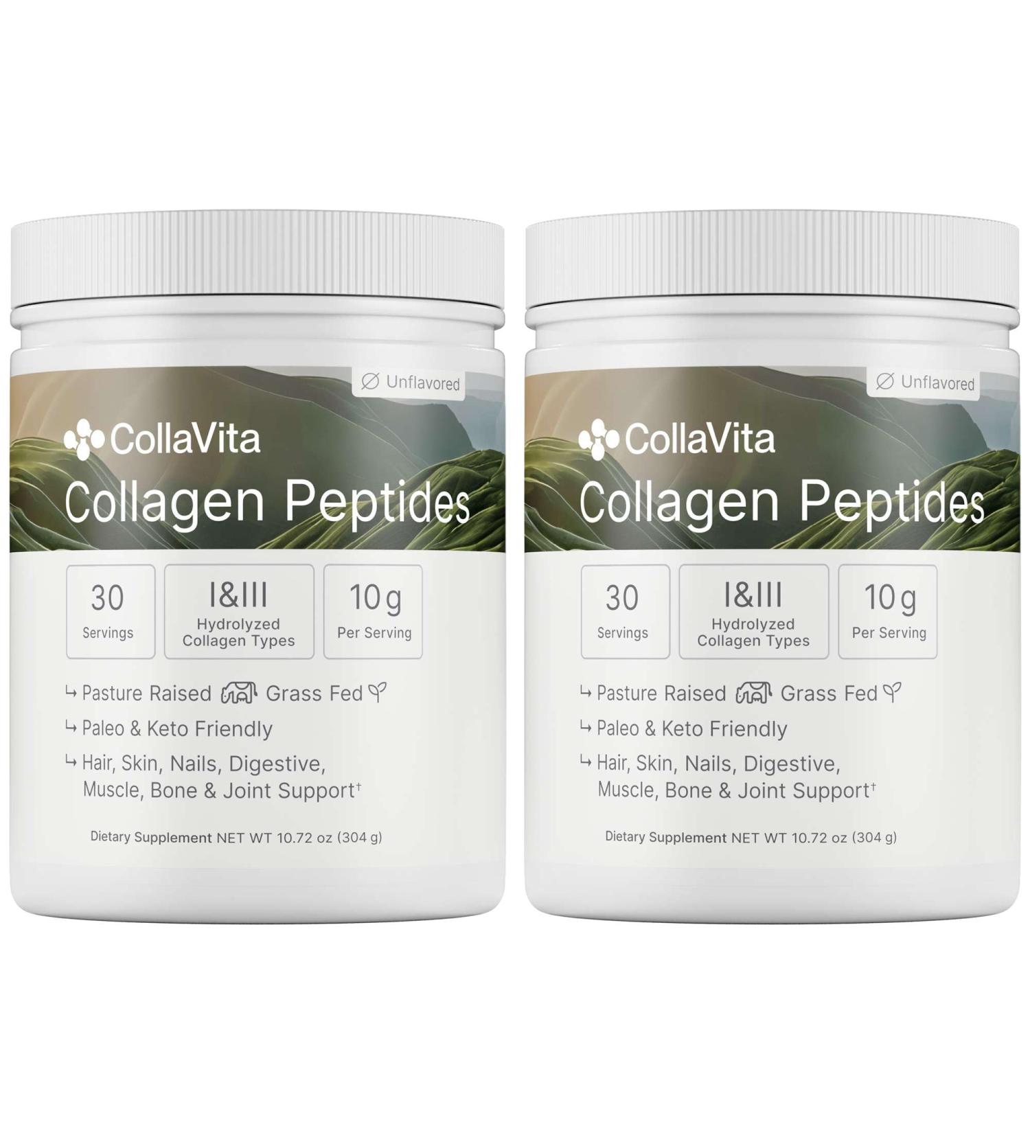 CollaVita Collagen Peptides Grass-Fed Pasture-Raised Hydrolyzed Collagen Powder Type I & III Hair Nails Skin & Joints Non-GMO Paleo & Keto Unflavored 10 oz 30 Servings 2 Pack 60 Servings Total 30 Servings - 2 Pack (  - Buy Online on GoSupps.com