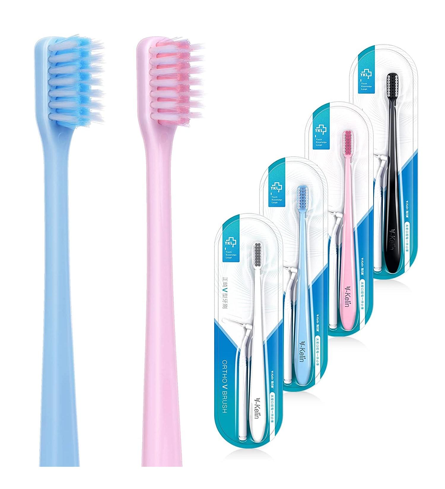 Y-Key Orthodontic Toothbrush - V-Shape Soft Bristle 4 Packs (Color-Sorted) | Gentle Care for Braces - Buy Online on GoSupps.com