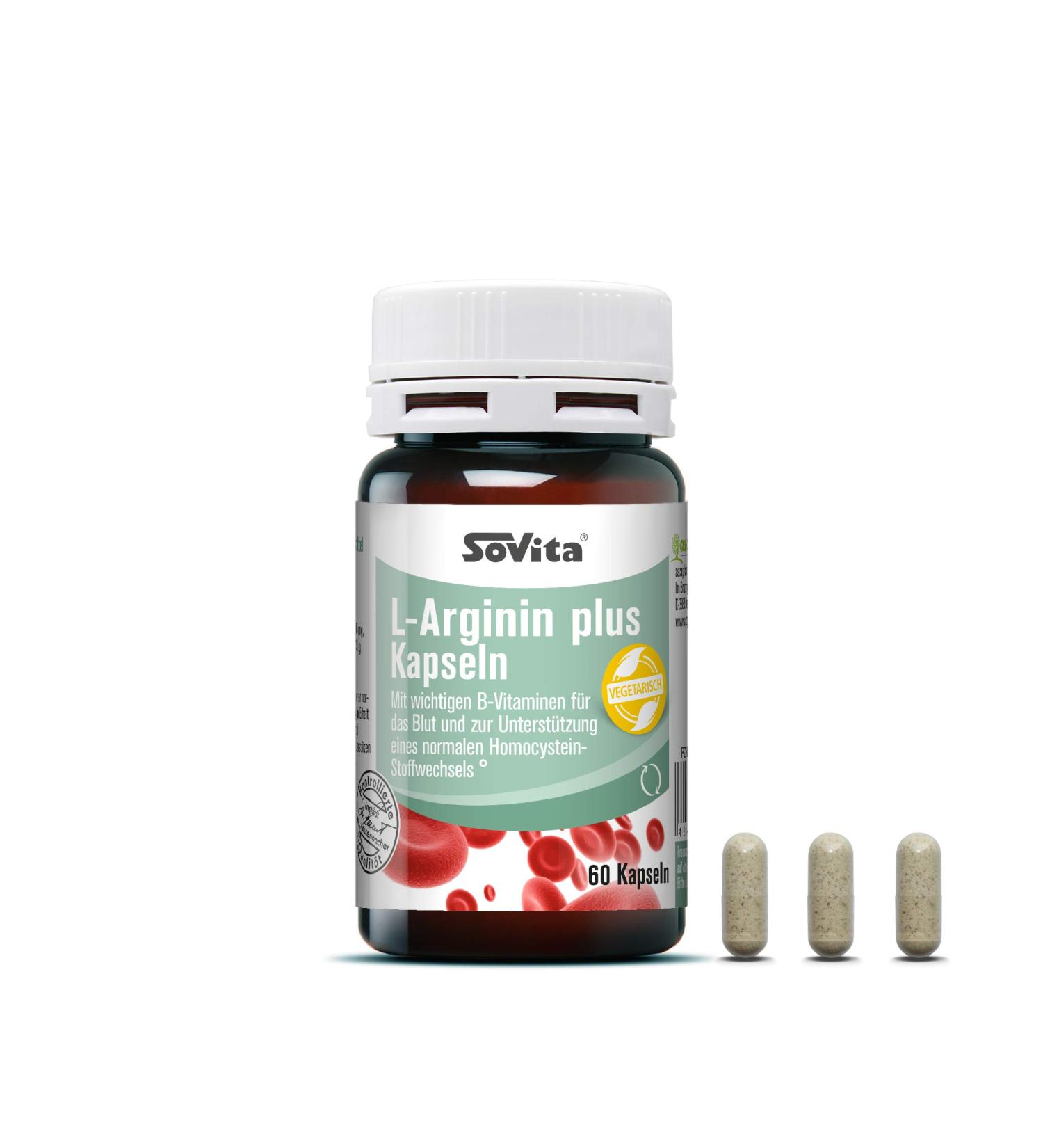 Sovita L-Arginine Plus Capsules - Essential B Vitamins for Blood Health & Homocysteine Support | Dietary Supplement | 60 Capsules - Buy Online on GoSupps.com