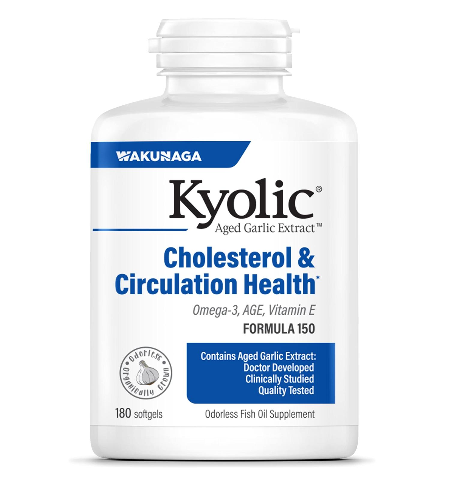 Kyolic Aged Garlic Extract Formula 150 for Cholesterol & Circulation Health with Omega-3 - 180 Soft Gels (Pack of 1) - Buy Online on GoSupps.com