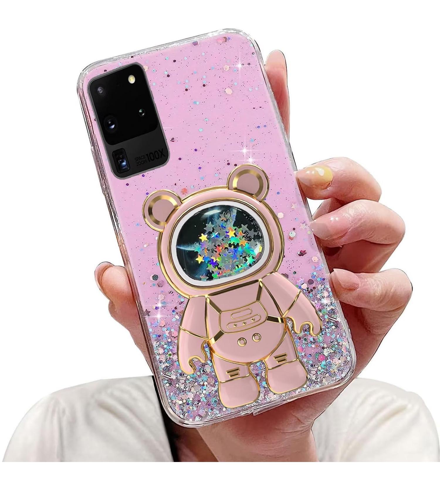 Shop Tivenfezk Nadoli Galaxy S20 Ultra Case - Glitter Astronaut Stand Shell Soft Silicone Bling Cover Transparent Pink Protective Case - Buy Online on GoSupps.com