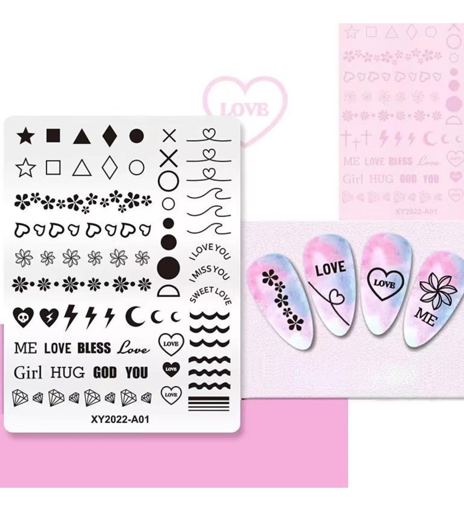 RUNRAYAY Nail Stamping Plate Fashion Flower Love Heart Geometric Multi-Pattern Nails Template Print Image Nail Art Decoration Tool - Buy Online on GoSupps.com