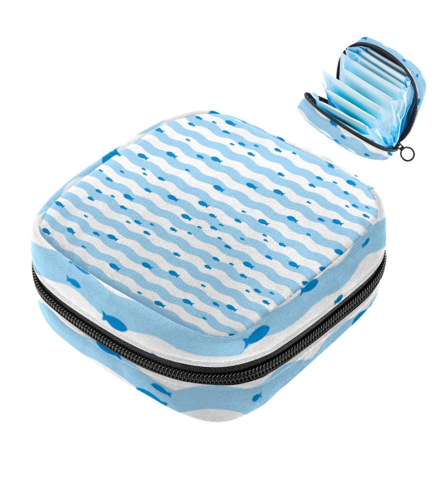 Multicolored Storage Bags for Women's Bandages & Menstrual Products - Portable Organization Solution | Blue & White Stripes - Buy Online on GoSupps.com