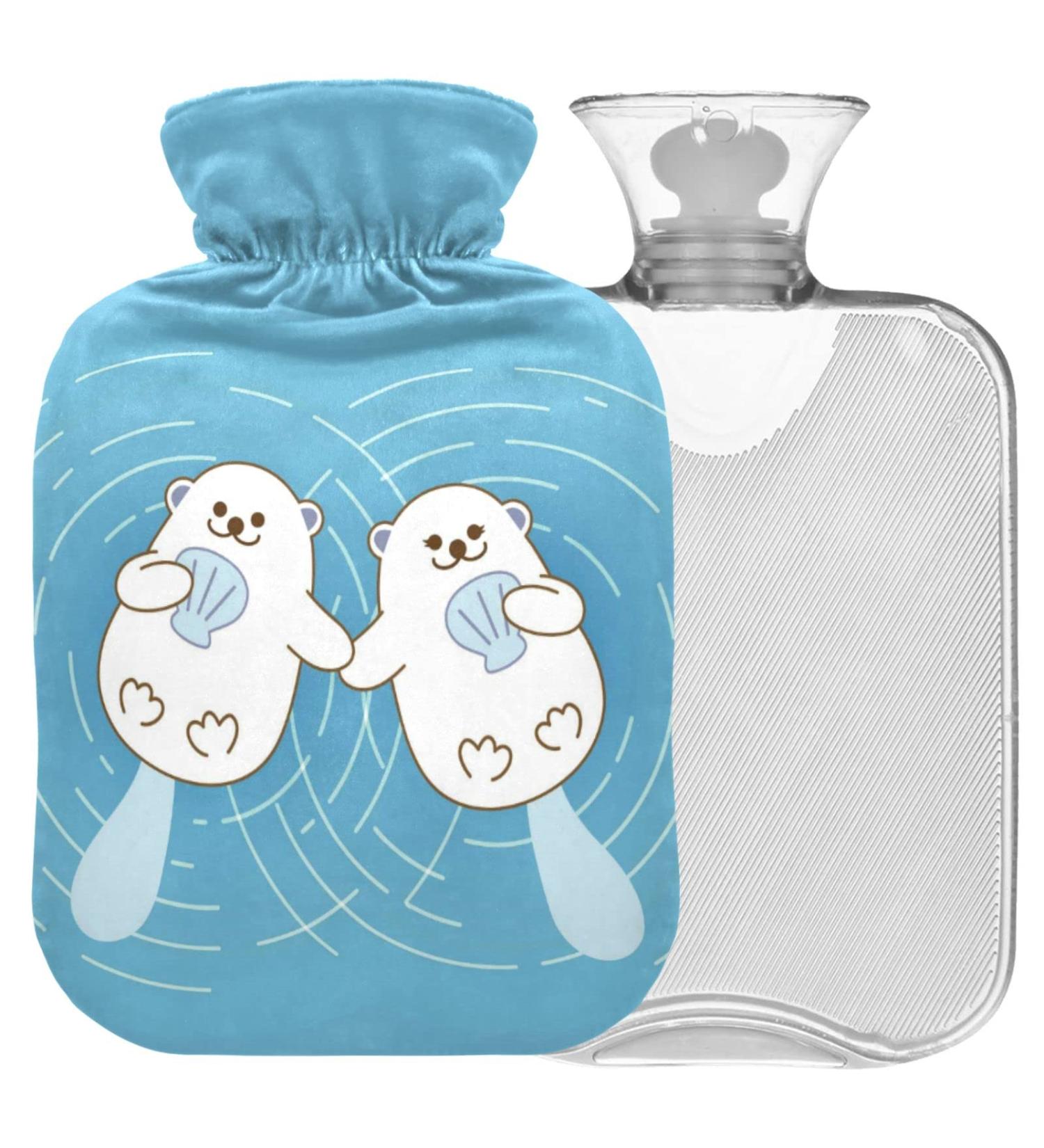 NAANLE Cartoon Sea Otters Hot Water Bottle 1L - Transparent Bag for Bed & Pain Relief | Handfeous Heat & Cold Therapy - Buy Online on GoSupps.com