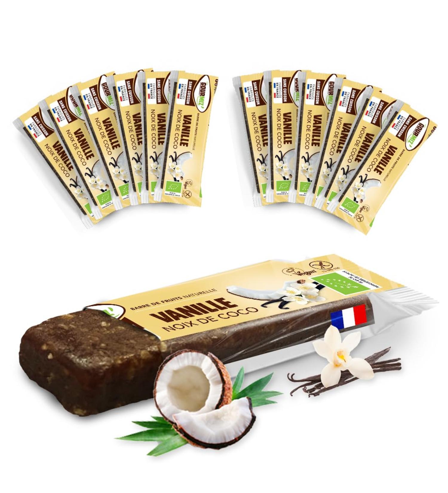 Gourmiz fruit bars - 12 x 35gr organic energy carbohydrate bar vanilla coconut dates vegan snacks sport gluten-free gourmet snack no added sugar