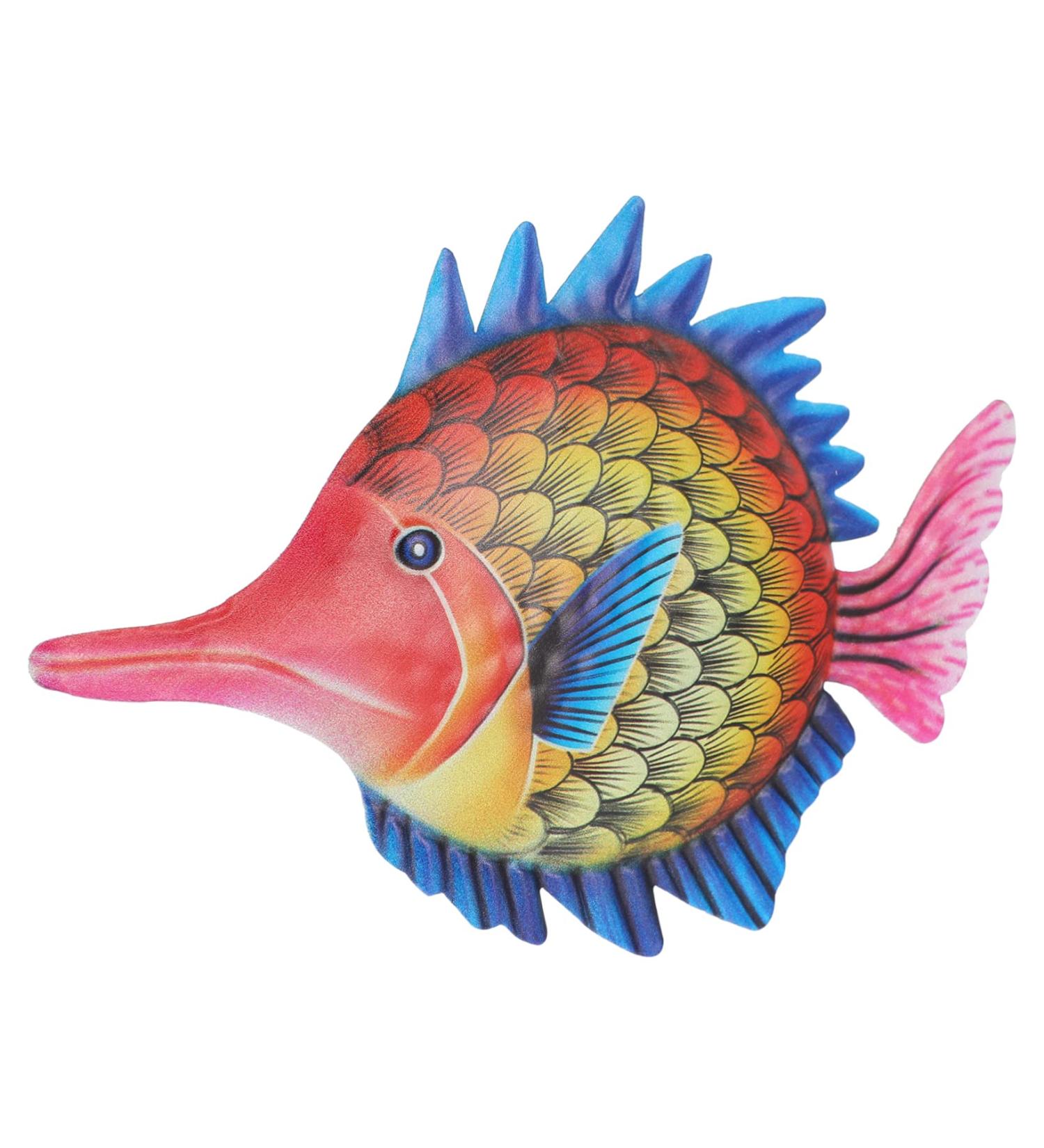 Zerodeko Wrought Iron Fish Wall Hanging Ocean Home Fish Sculpture Wall Art Glass Plaque Fish Wall Decor Goblincore Room Decor Metal Fish Wall Art Fish Metal Art Vintage Decorative Fish 26X16.5CM Yellow - Buy Online on GoSupps.com