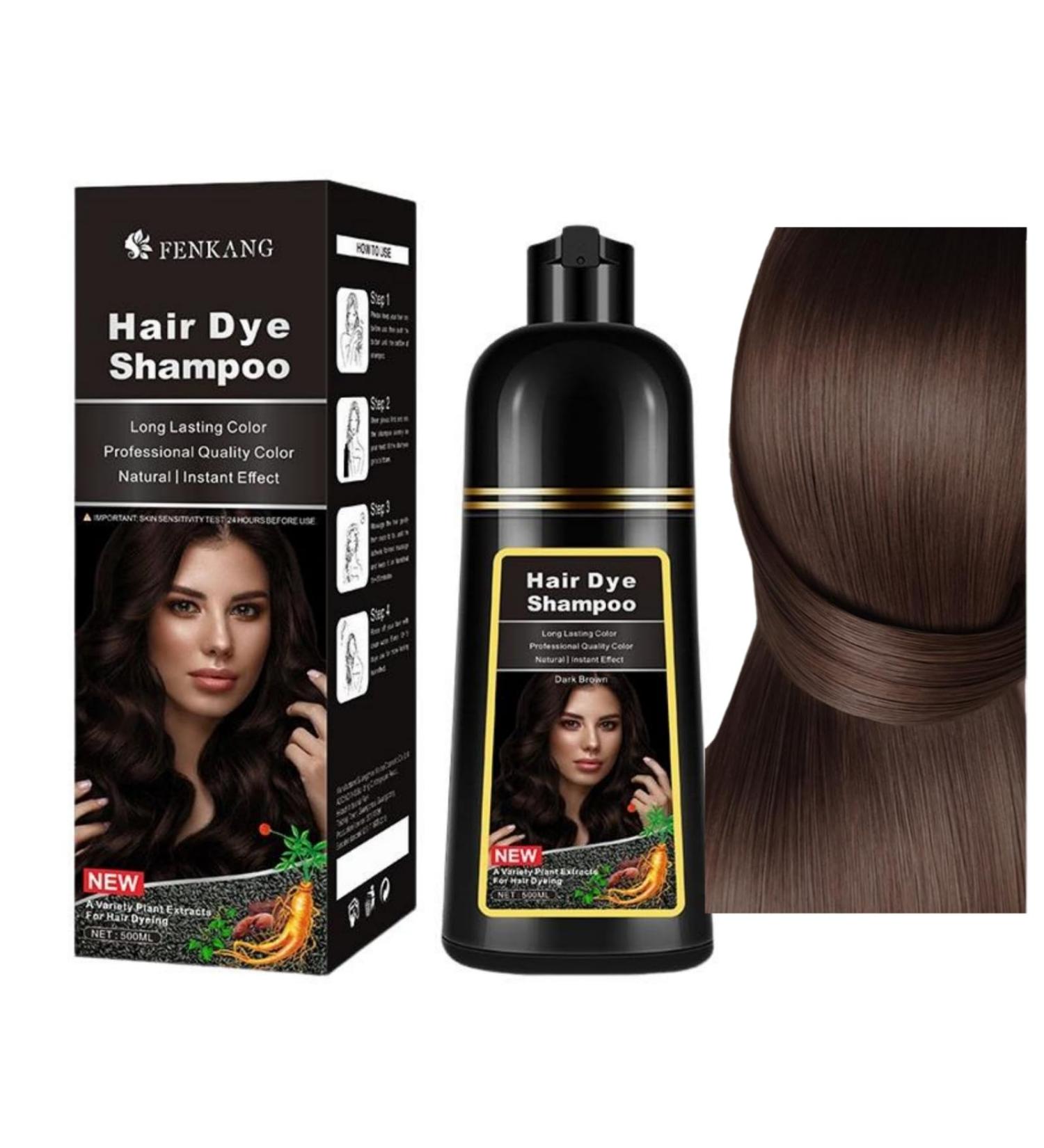 Natural Plant Extract Formula - Hair Dye Shampoo Hassle-free 30-Minute Hair Coloring He Shou Wu Ce Bai Ye & Ginger Infused Nourishing Hair Dye with Fragrant Aroma (Dark Brown 500ml) Dark Brown 1 count (Pack of 1) - Buy Online on GoSupps.com