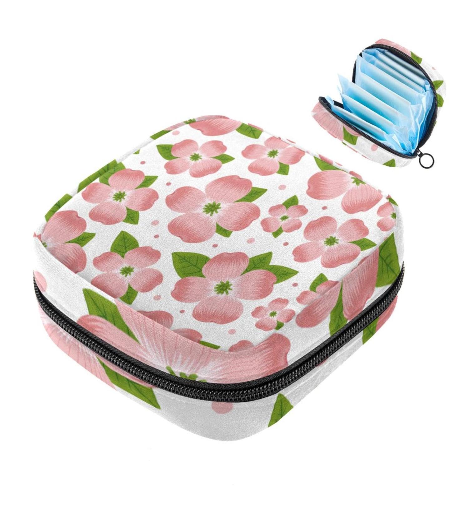 Buy Stylish Storage Bags for Women's Bandages | Pink Drainers Flower & Leaf Patterns - Portable Menstrual Pad Holders - Buy Online on GoSupps.com