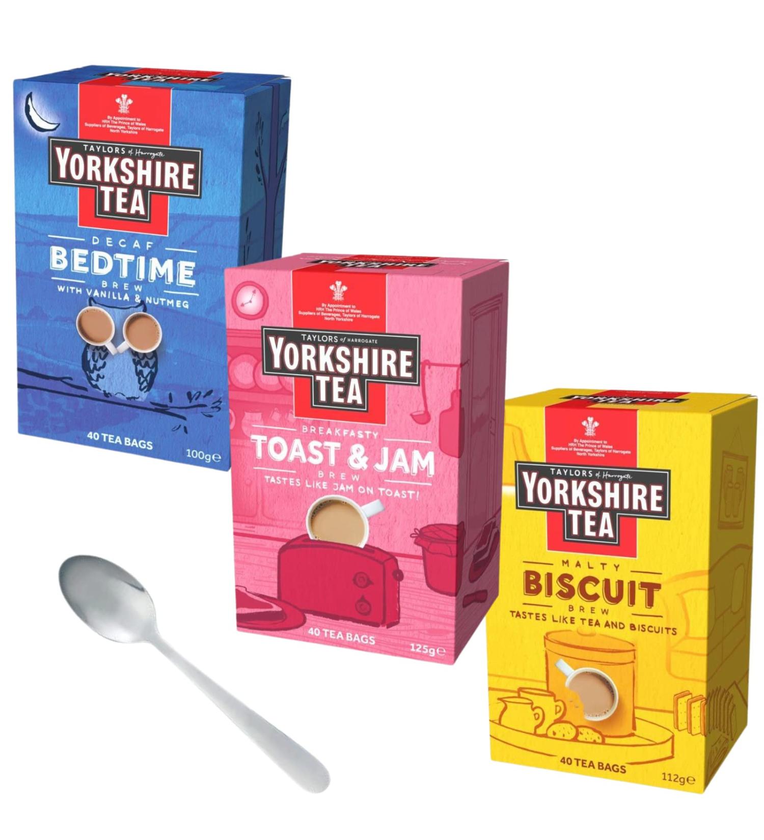 Yorkshire Tea Bags Bundle - Yorkshire Biscuit Tea Toast and Jam Yorkshire Tea Bags Yorkshire Bedtime Tea Bags and Teaspoon - Buy Online on GoSupps.com
