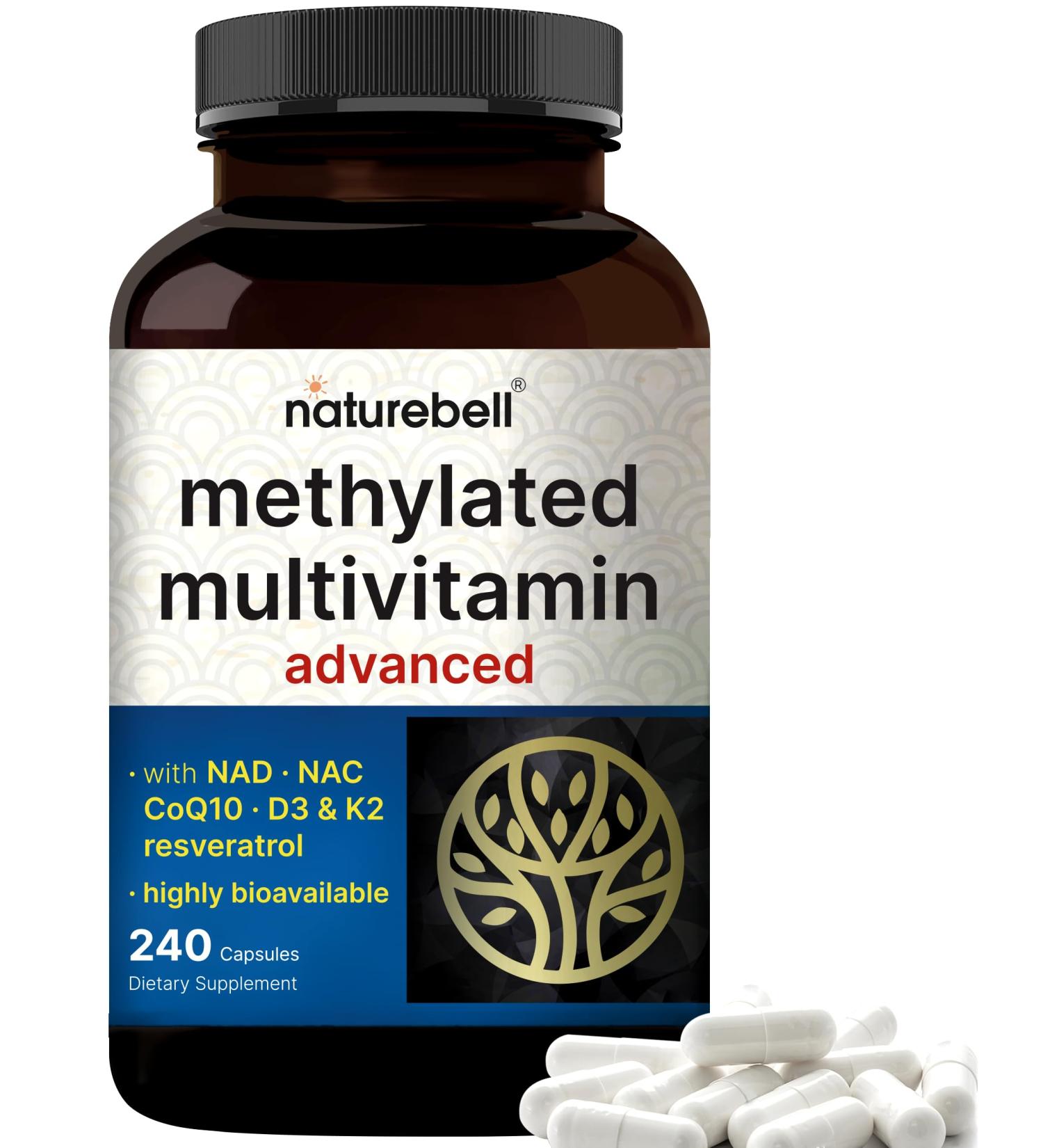 Methylated Multivitamin 240 Capsules | Highly Bioavailable 27 Advanced Nutrients Vitamins A C D3 K2 + B Complex with Methylfolate Methylcobalamin & NAD NAC CoQ10 Resveratrol & Magnesium - Buy Online on GoSupps.com