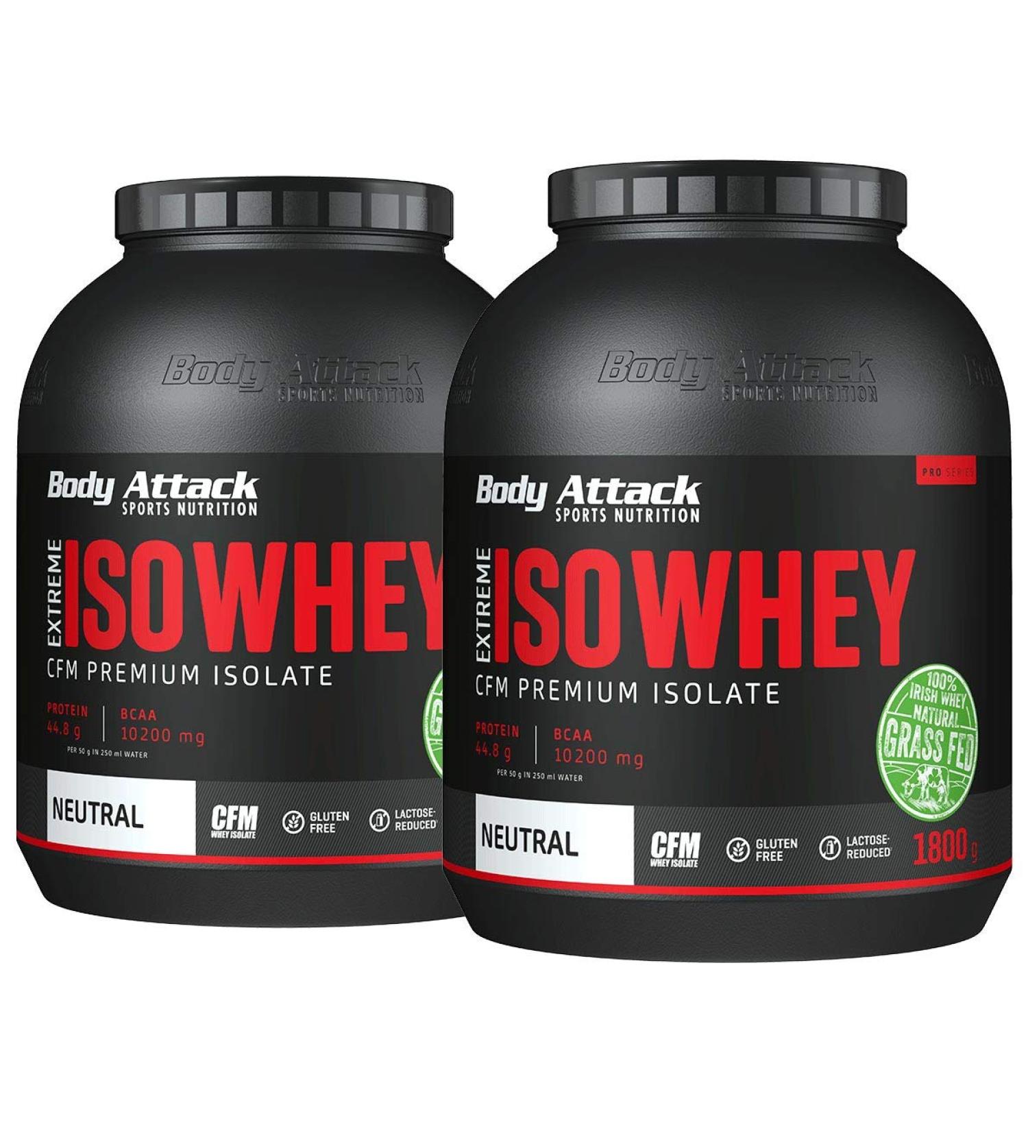 Body Attack Extreme ISO Whey Protein Isolate - 2x1.8kg Gluten-Free CFM from 100% Irish Pasture Milk Low Fat Rich in EAAs No Aspartame - Buy Online on GoSupps.com
