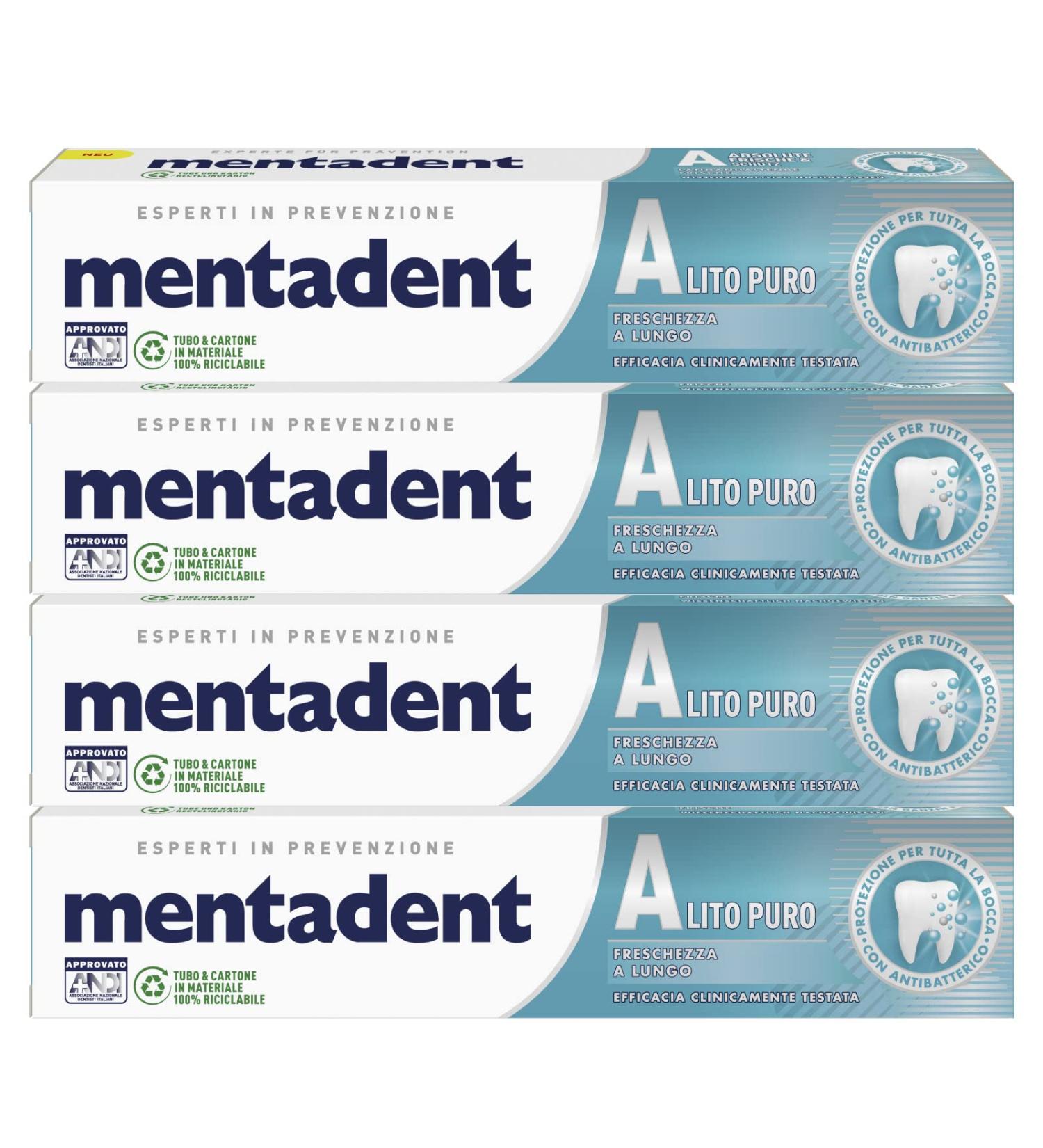 Mentadent Alito Lot de 4 flacons de dentifrice pur avec micro-capsules nettoyantes 4 flacons de 75 ml
