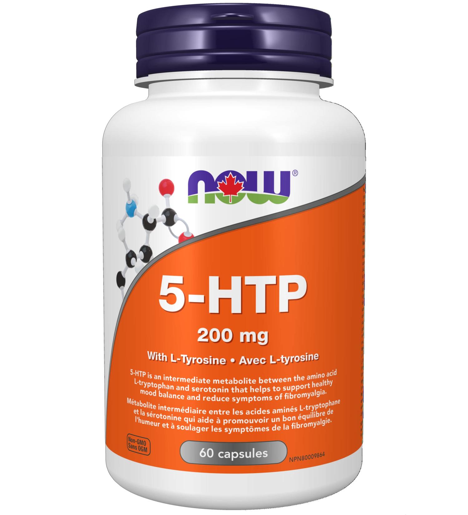 NOW Supplements 5-HTP (5-Hydroxytryptophan) 200mg Plus Tyrosine Capsules 60 Count - Buy Online on GoSupps.com