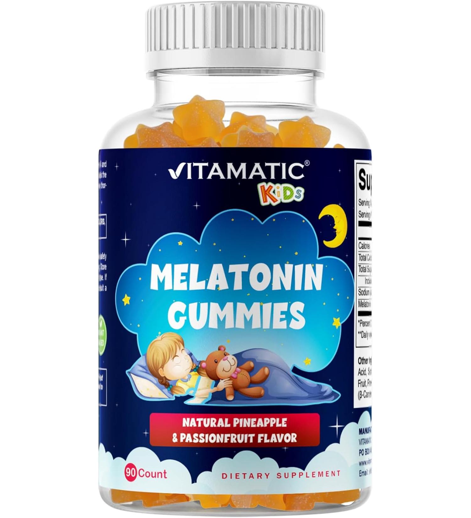 Vitamatic Sugar-Free Kids 1mg Melatonin Gummies - Pineapple & passionfruit Flavored - 90 Gummies - Buy Online on GoSupps.com