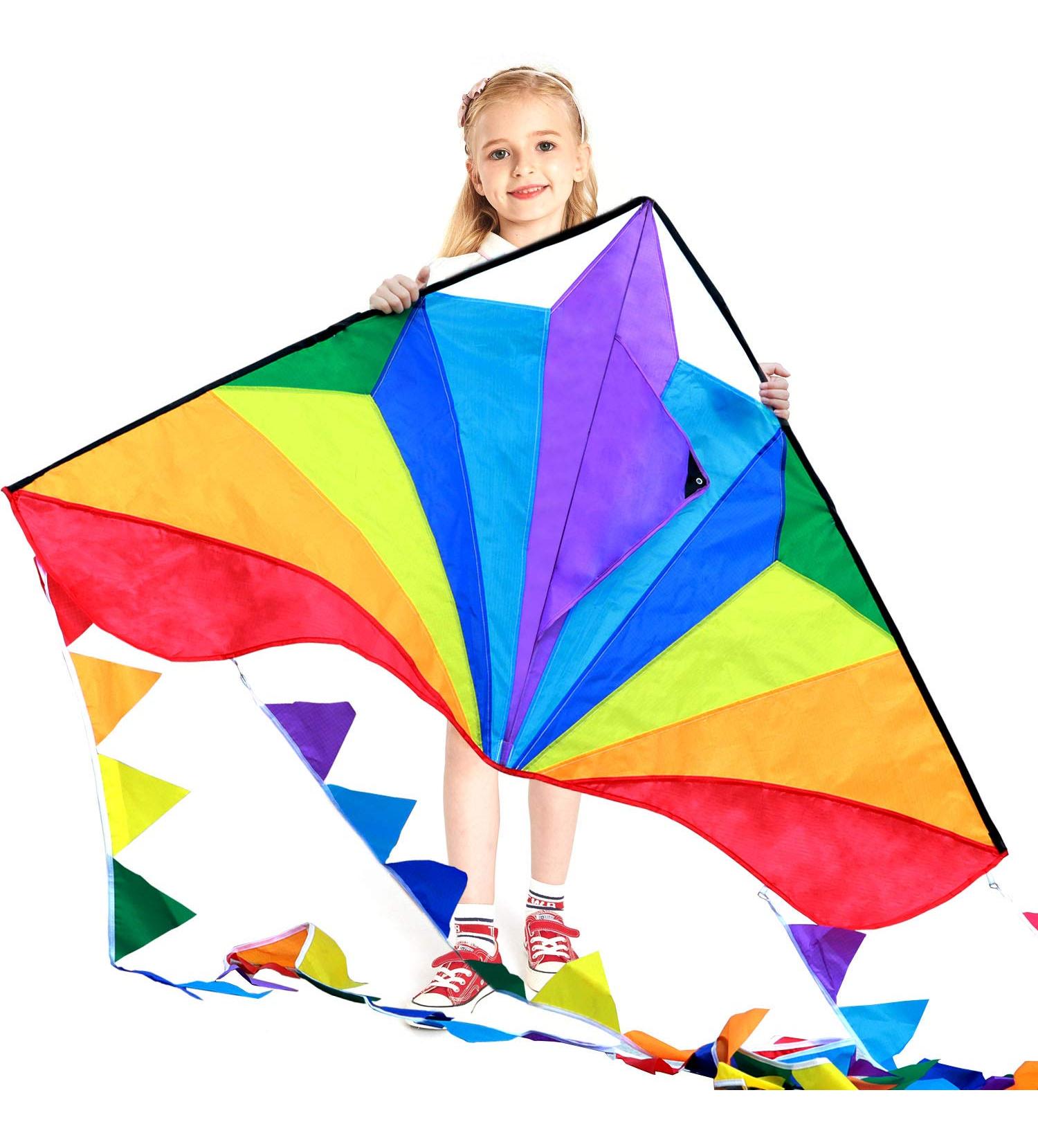 HONBO Large Delta Kite for Kids & Adults - Easy-to-Fly Beach Kite with Colorful Tail - Includes String Line - Ideal for Beginners - Buy Online on GoSupps.com