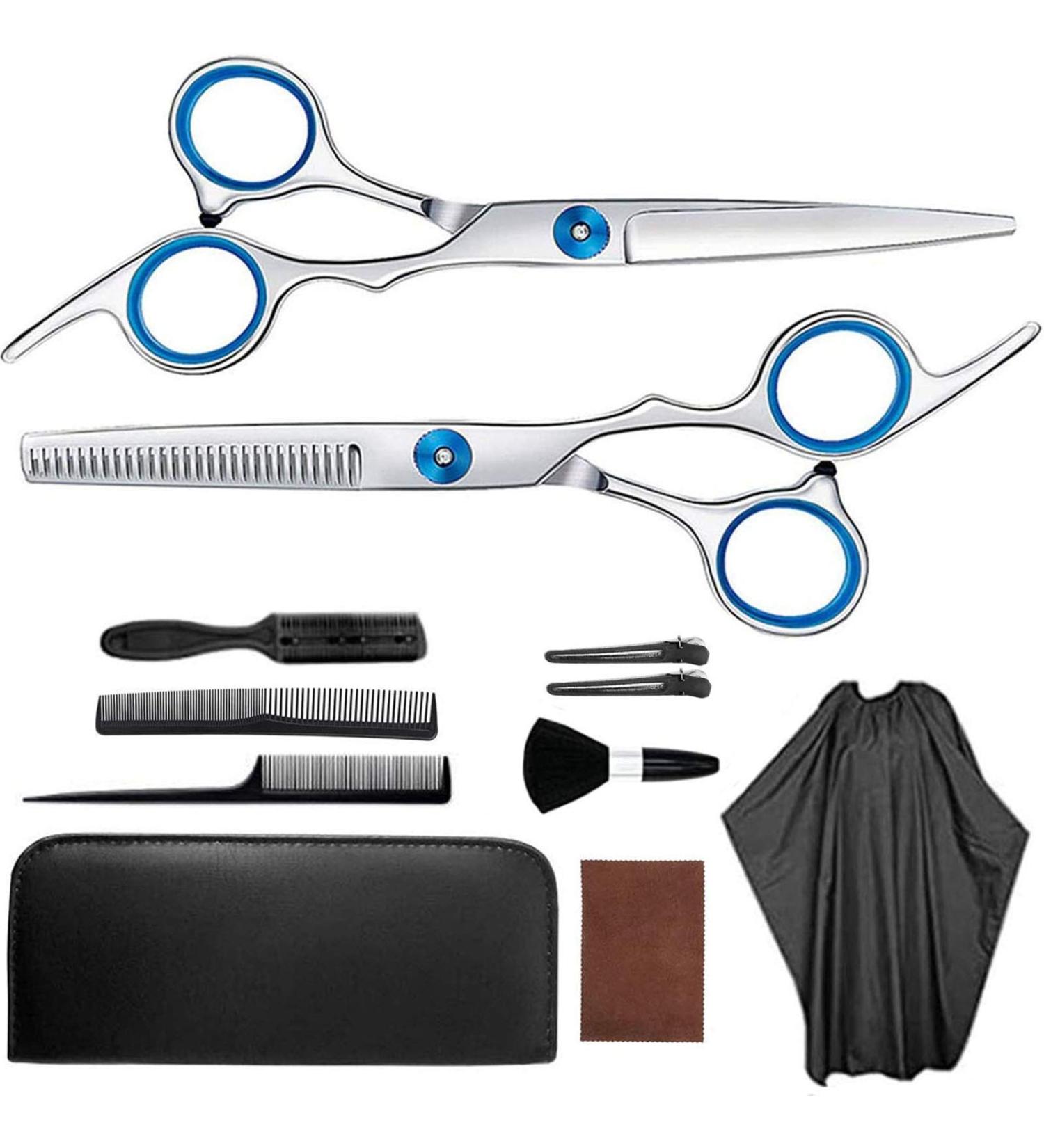Professional Hair Cutting Scissors Set - 11 Pcs Stainless Steel Barber Scissors for Women and Men - Buy Online on GoSupps.com