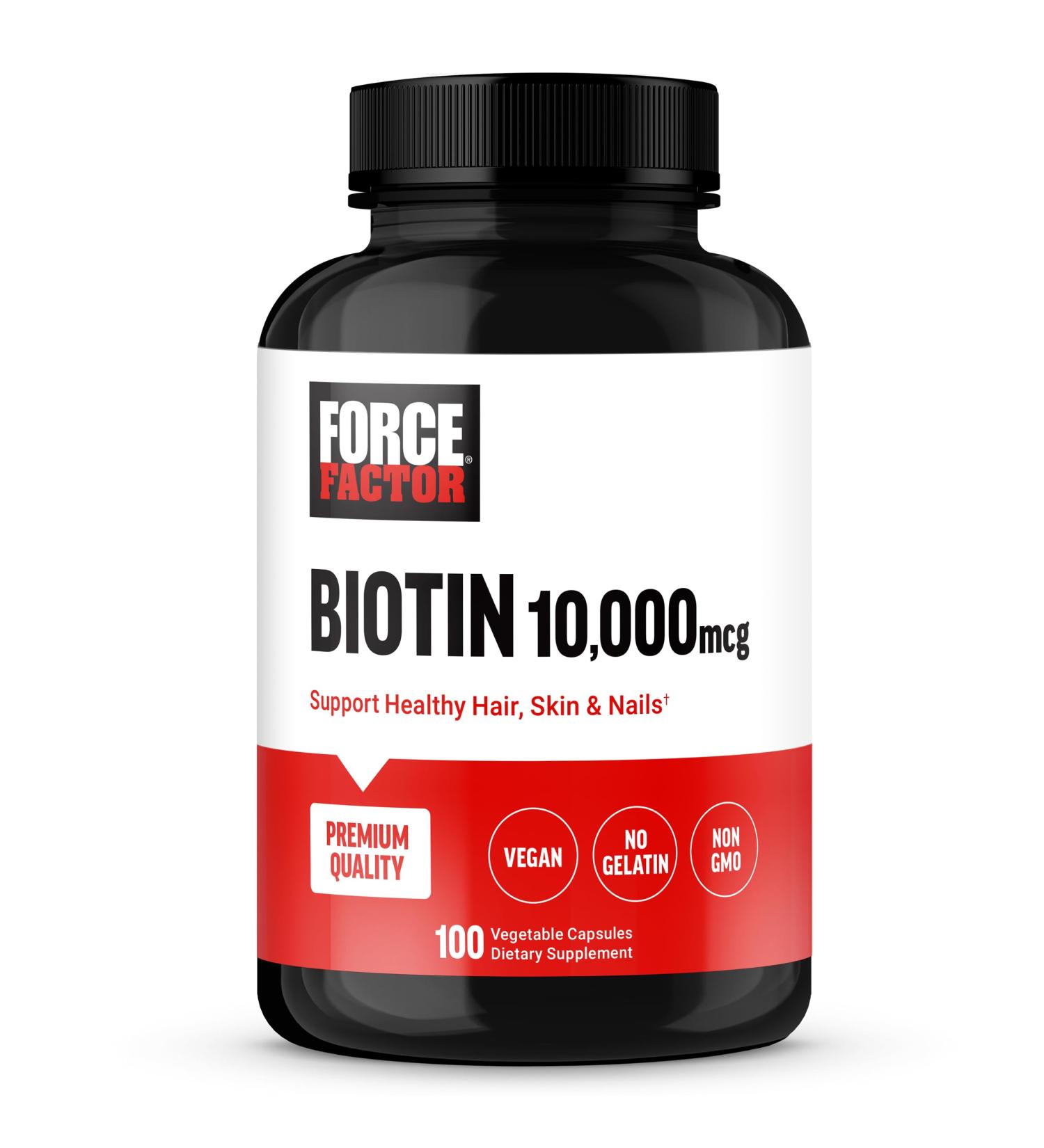 FORCE FACTOR Biotin 10000mcg Biotin Supplement for Healthier Hair Skin and Nails Hair Growth Supplement with Vitamins Vegan Non-GMO 100 Vegetable Capsules - Buy Online on GoSupps.com