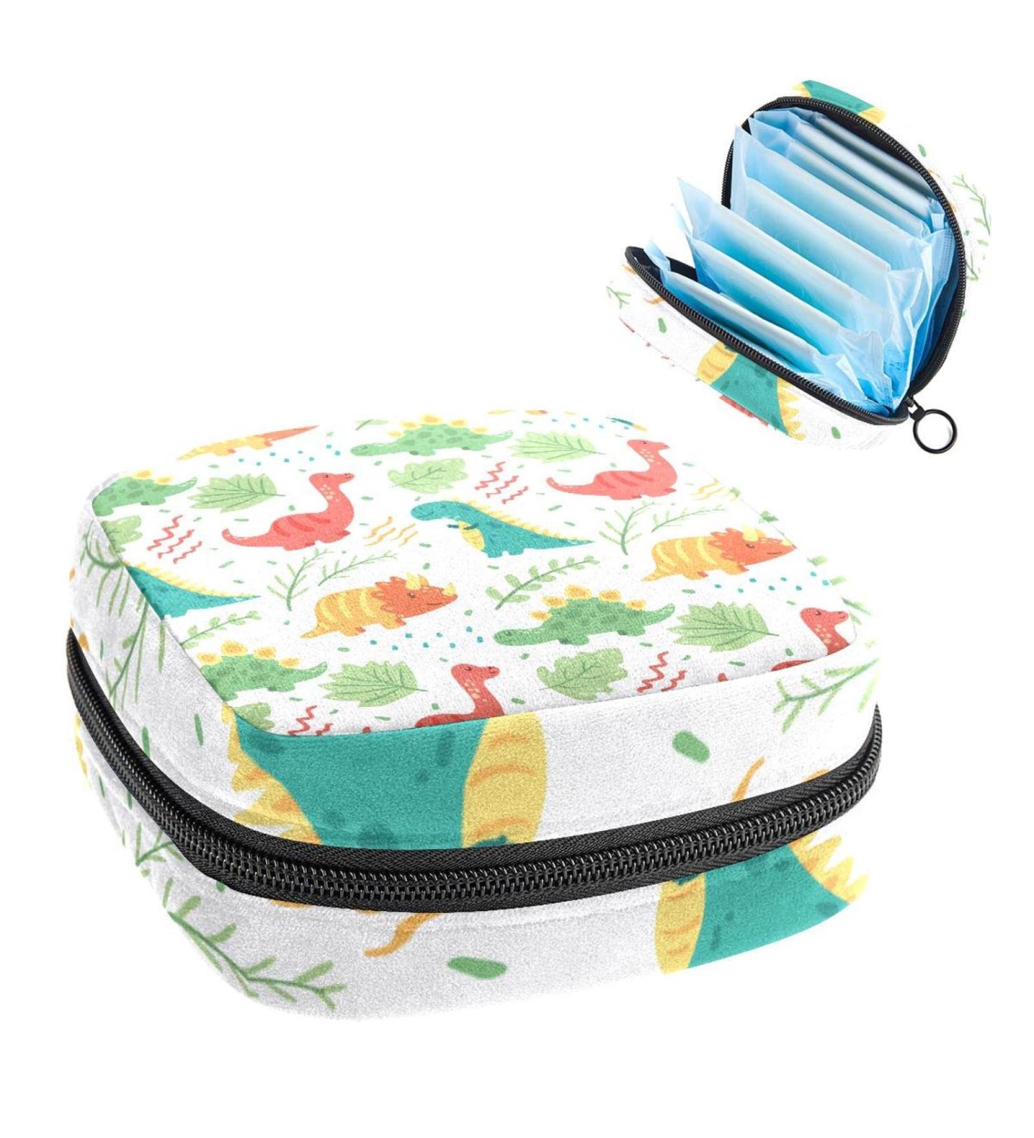 Colorful Dinosaur Menstrual Cup Pouch - Portable Period Bag for Women & Teens | Sanitary Napkin Storage & Nursing Pad Holder - Multi-colored - Buy Online on GoSupps.com
