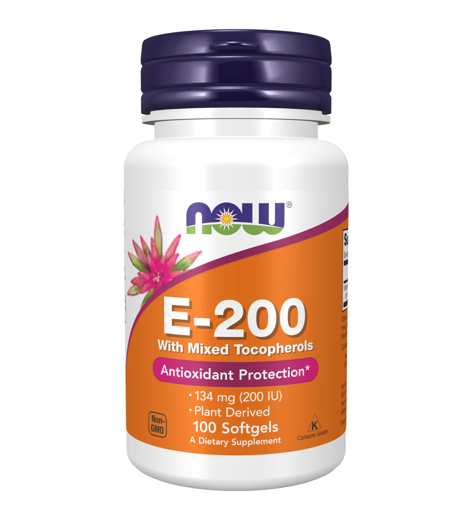 NOW Foods Supplements Vitamin E-200 IU Mixed Tocopherols Antioxidant Protection* 100 Softgels - Buy Online on GoSupps.com
