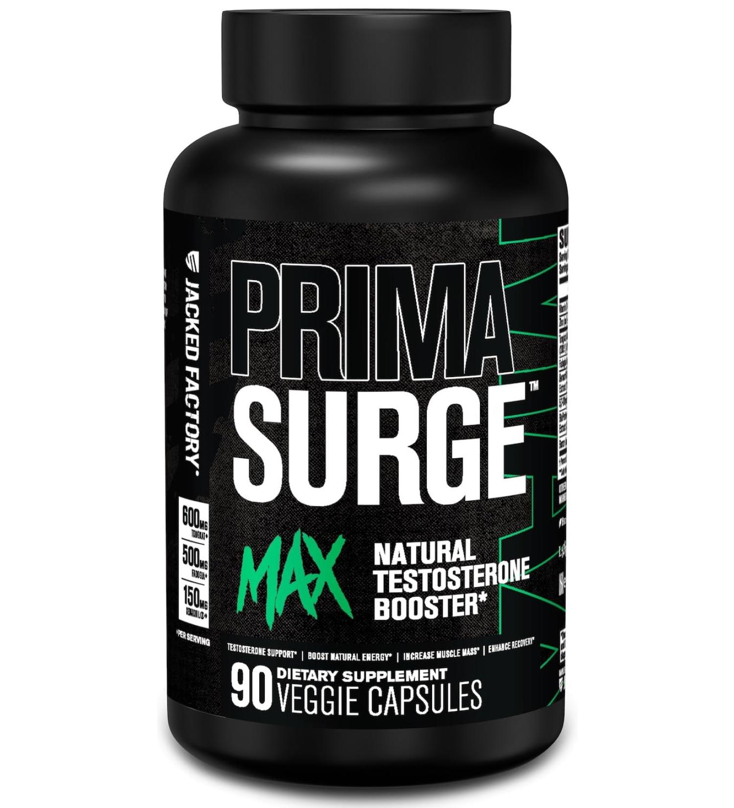Jacked Factory Primasurge Max Testosterone Booster for Men - Natural Testosterone Supplement with Tongkat Ali Fadogia Agrestis & Sensoril Ashwagandha - Test Booster for Muscle Mass - 90 Count - Buy Online on GoSupps.com