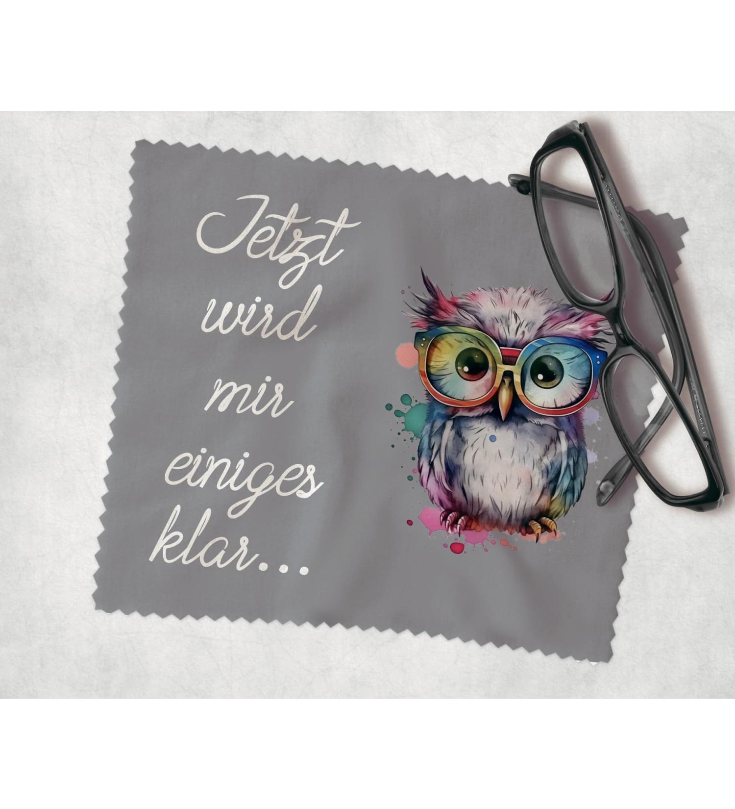 Color Wuselei glasses cleaning cloth owl gray now I get a lot of optician quality 15x18 cm funny funny printed funny microfiber cloth