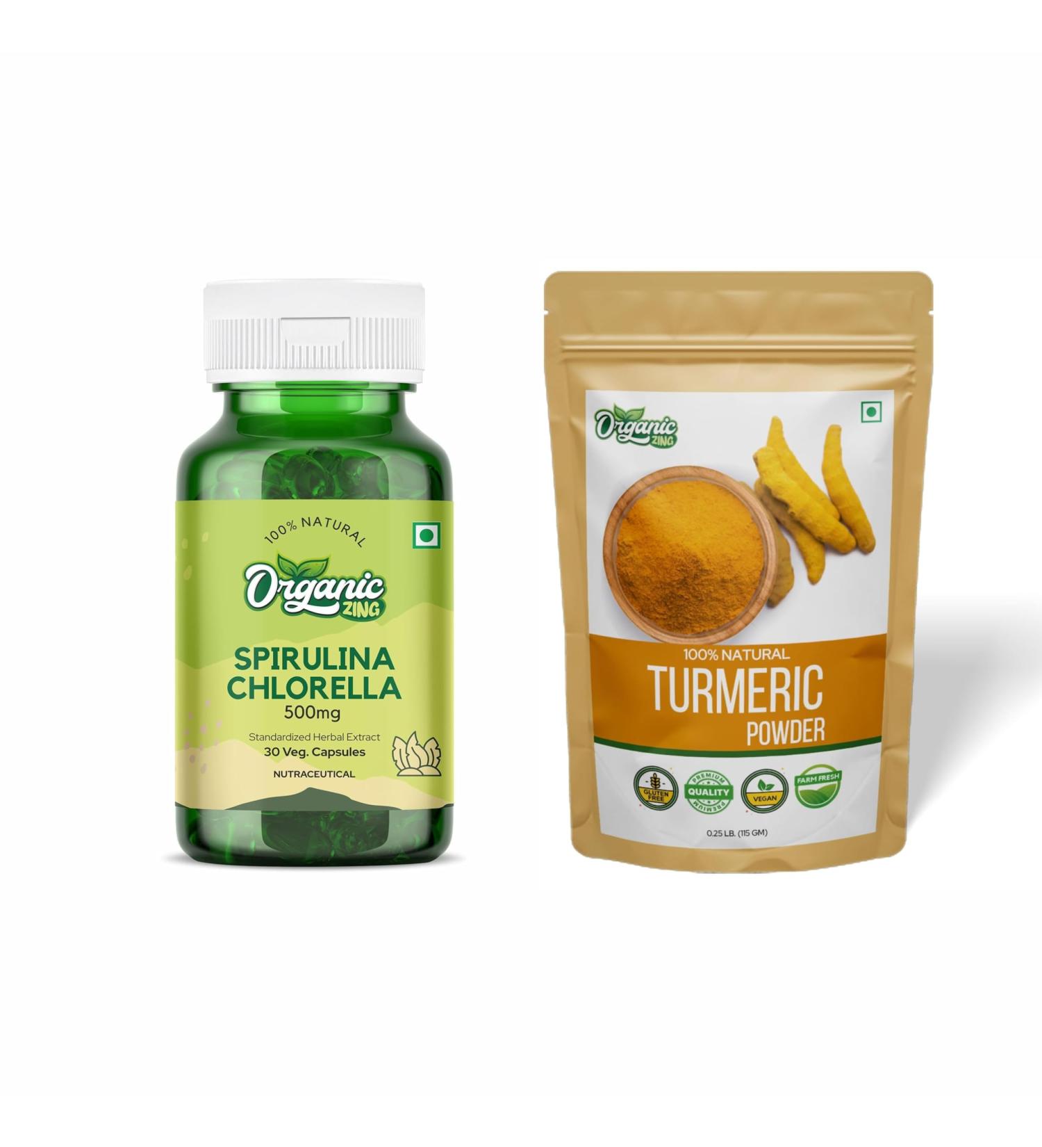 ORGANIC ZING Bundle_ Spirulina Capsules 30Cap & Turmeric Powder 115g
