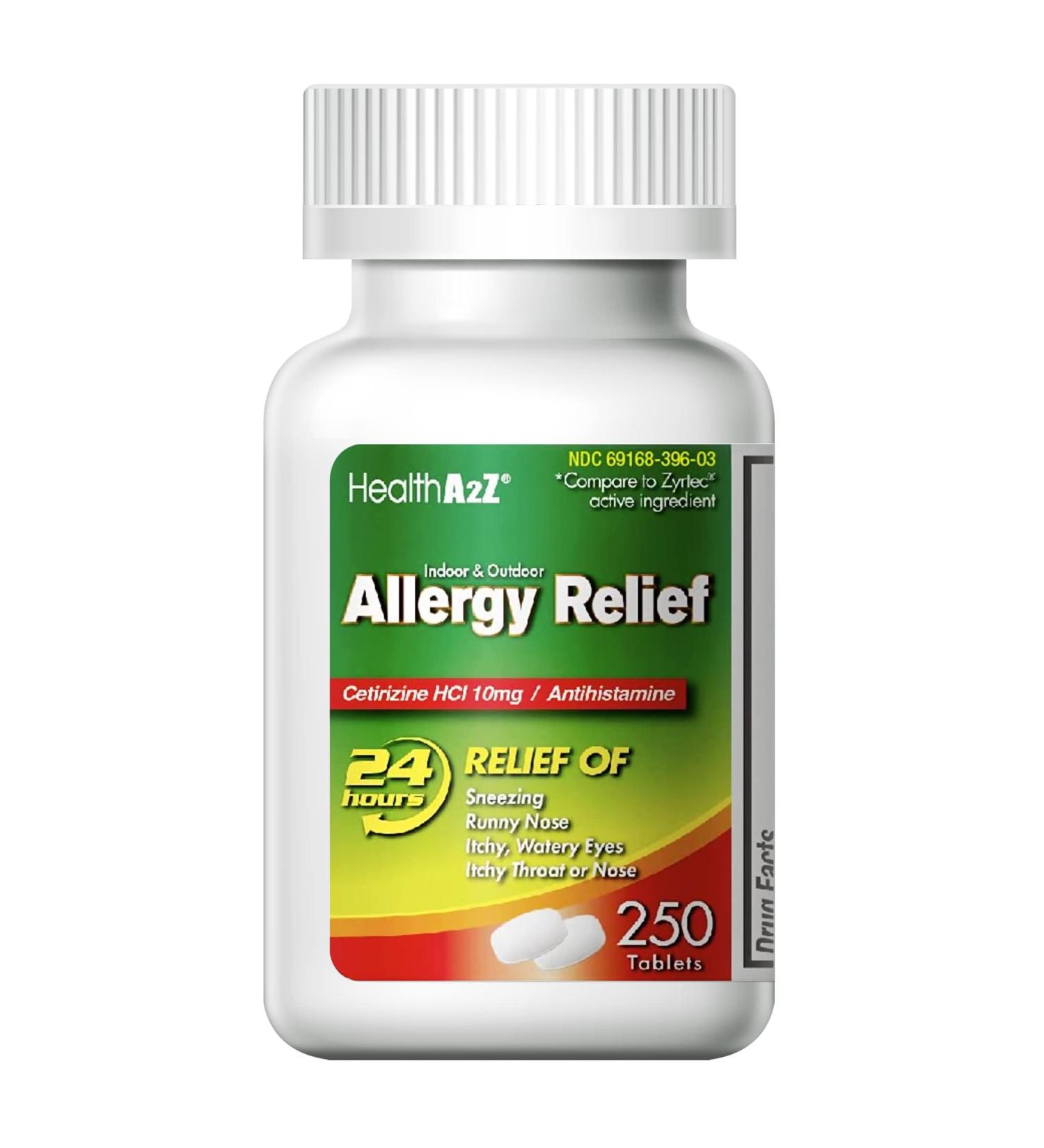 HealthA2Z All Day Allergy Relief Tablets 250ct - Cetirizine HCL 10mg - Compare to Zyrtec - Buy Online on GoSupps.com