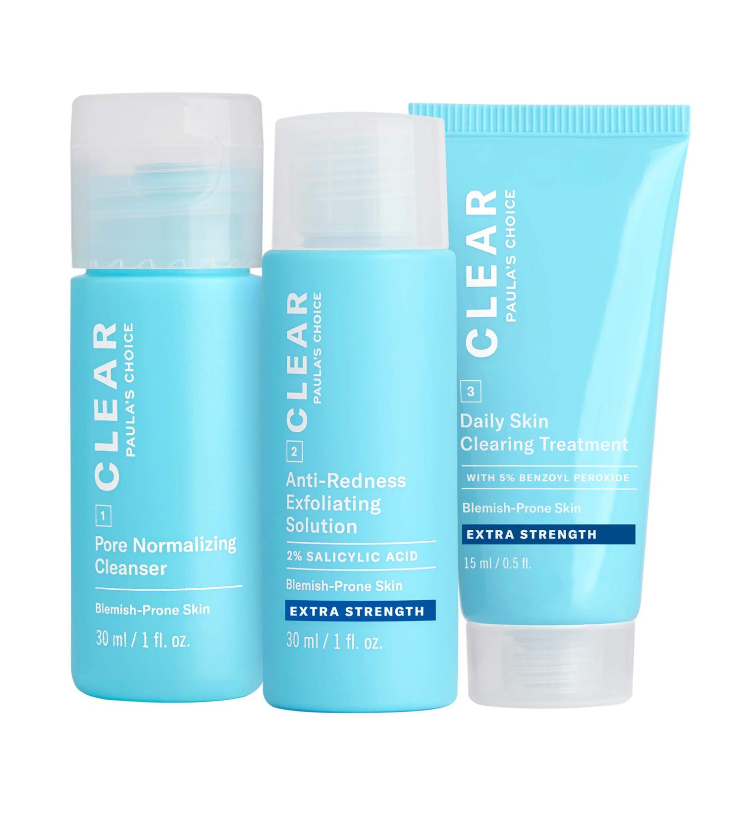 Paula's Choice CLEAR Extra Strength Acne Travel Kit - 2% Salicylic Acid & 5% Benzoyl Peroxide for Severe Acne - Redness Relief - Two Week Trial Size - Buy Online on GoSupps.com
