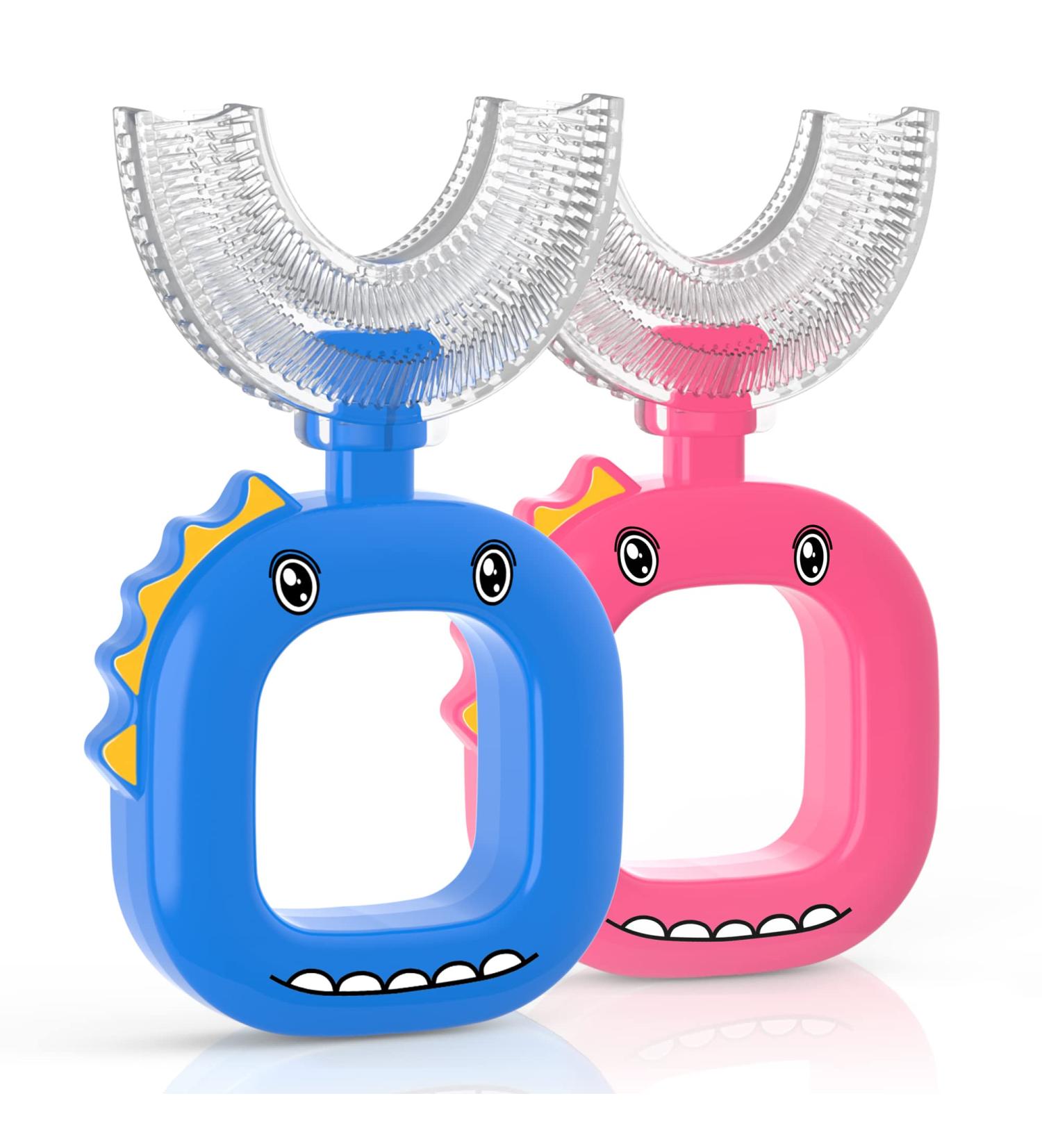 Kids U-Shaped Toothbrush Age 2-6 | Food Grade Silicone Brush | 360 Oral Cleaning | Blue/Pink | Dental Health - Buy Online on GoSupps.com
