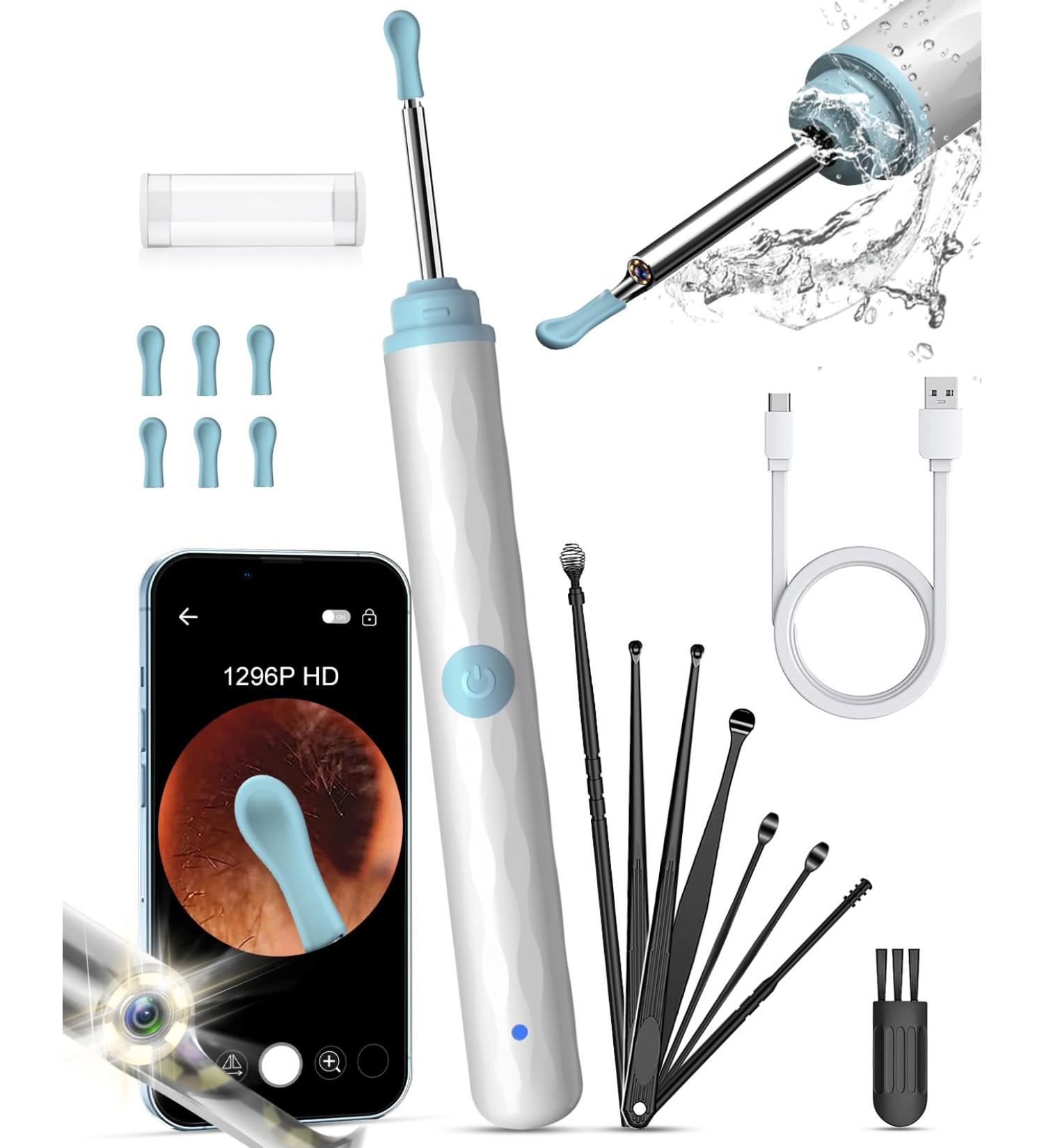 Kekoy Ear Wax Removal Kit Otoscope Camera 1296P HD WiFi Rechargeable Remover Tool - Ear Cleaner with Lights for Adult & Kid - White/Blue - Buy Online on GoSupps.com