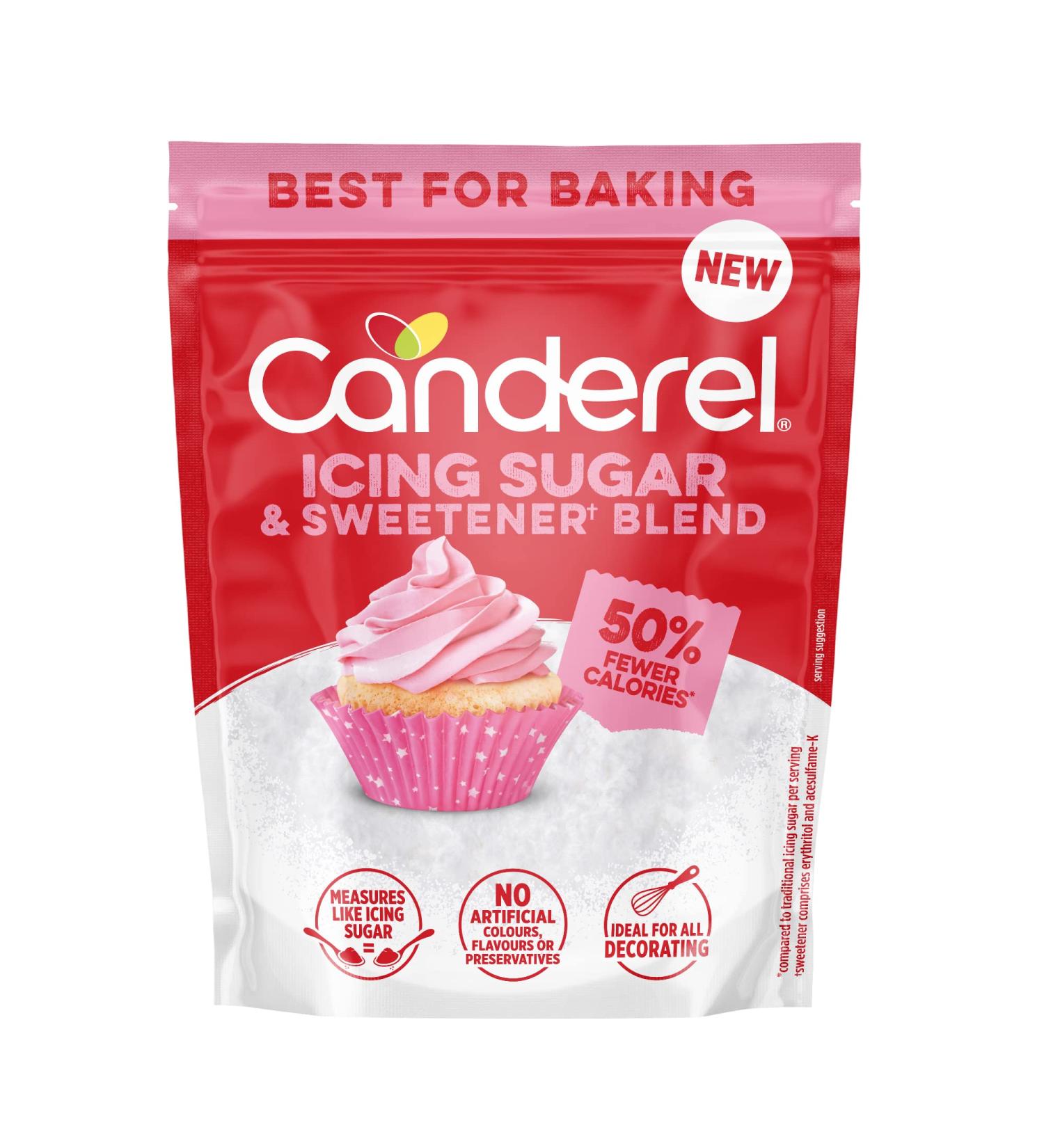 Canderel Icing Sugar and Sweetener Blend 4 x 220G - Cut Calories in Half for Deliciously Light Decorations - Buy Online on GoSupps.com