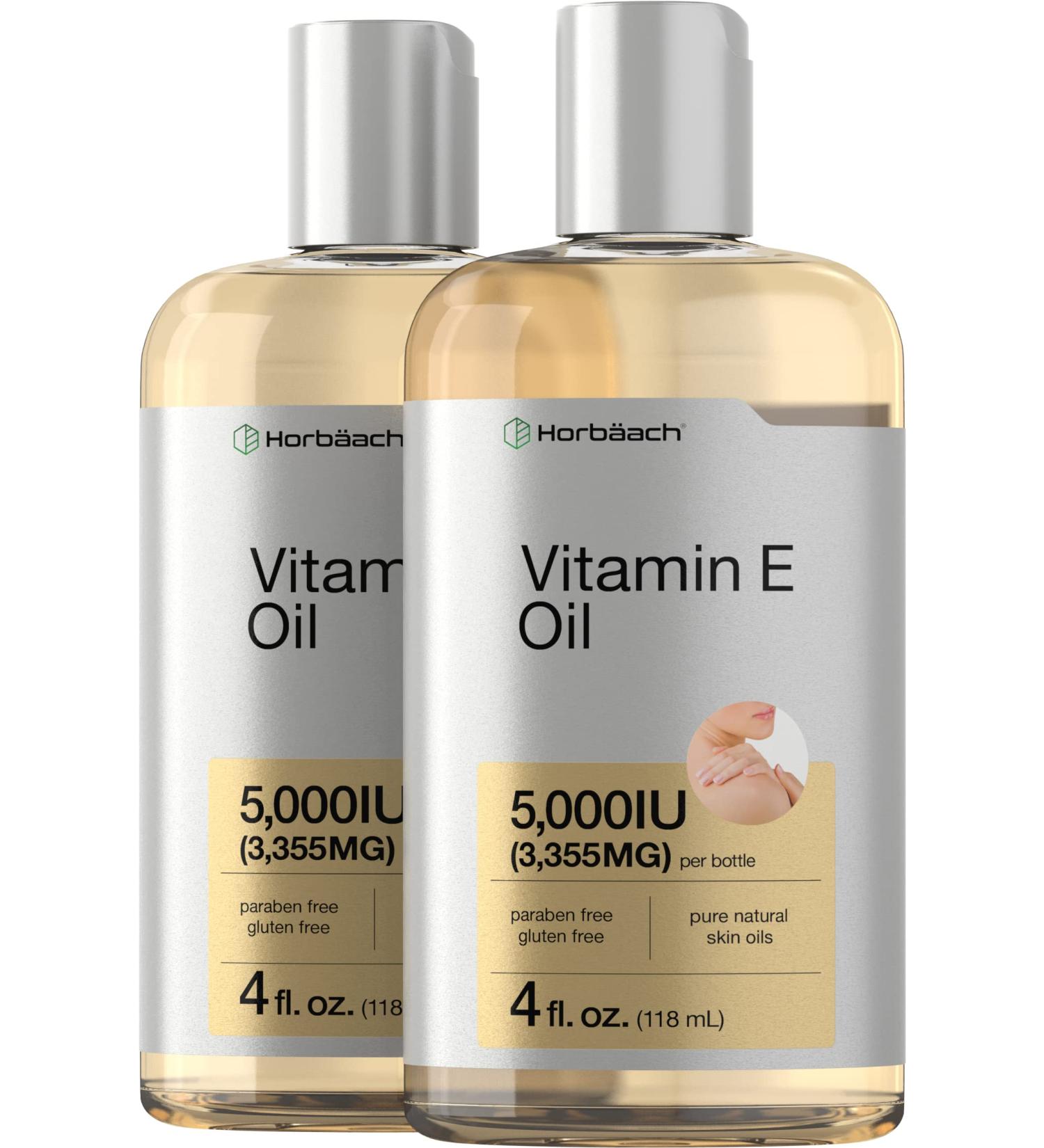 Natural Vitamin E Oil 5000 IU | 8 oz Value Pack | Skin, Hair & Face | Vegetarian, Non-GMO, Gluten-Free | Horbaach - Buy Online on GoSupps.com