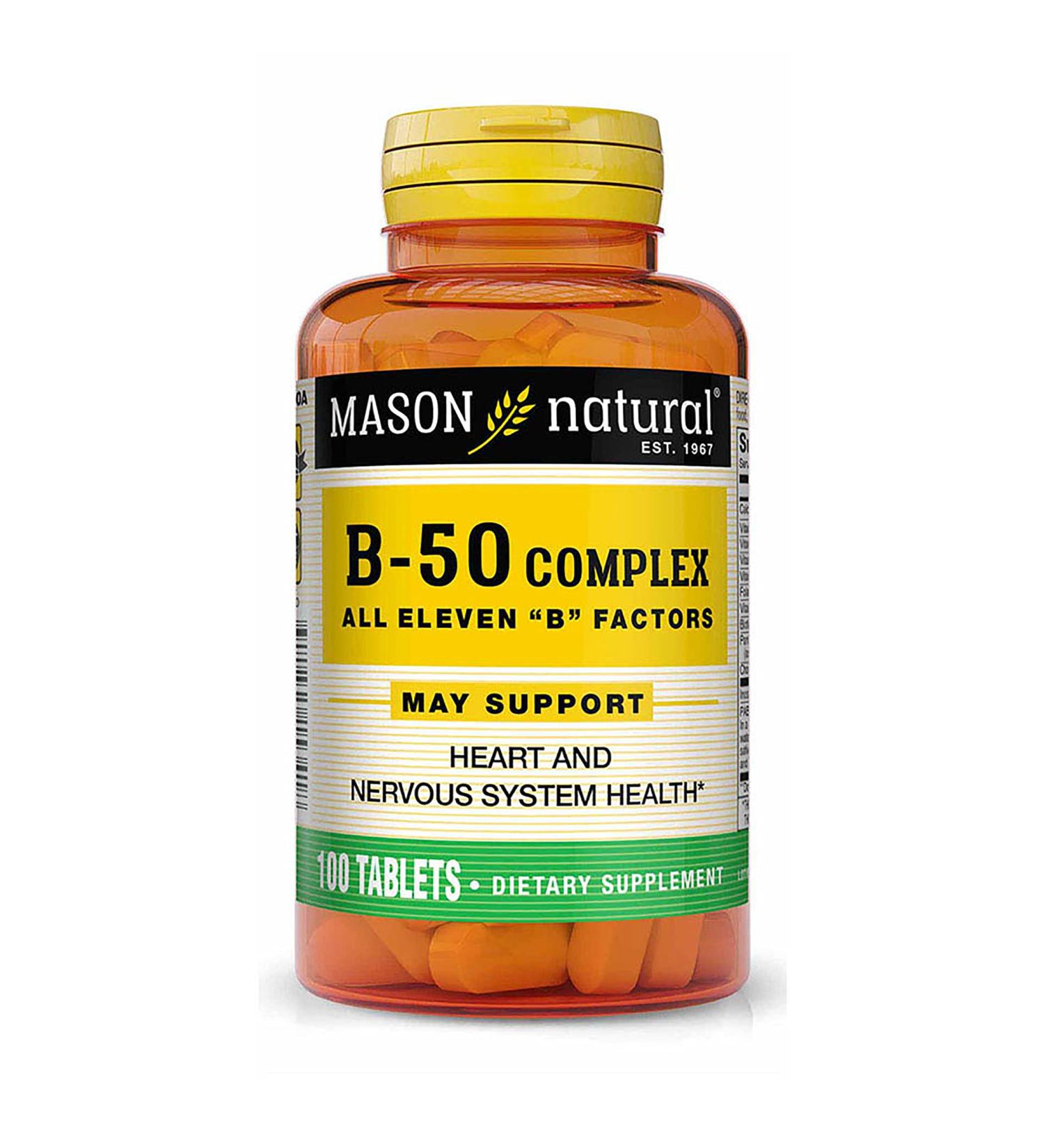 Mason Vitamins Super B 50 Complex All Eleven "B" Factors Tablets 60 Count - Buy Online on GoSupps.com