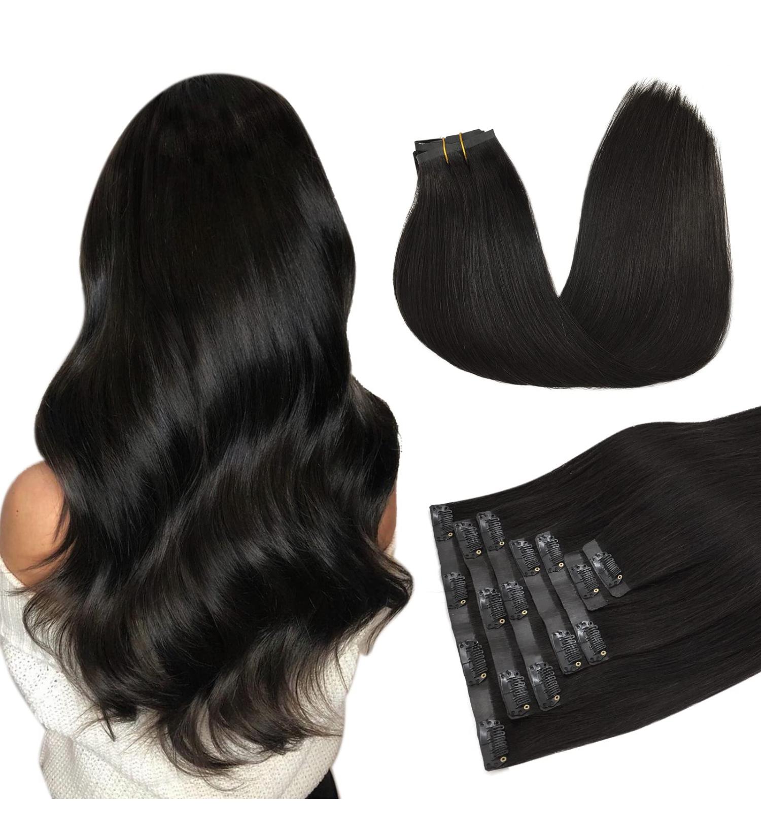 Doores Clip-In Extensions - Real Human Hair Natural Black 50cm (20 Inch) 7 Pieces 110g Remy Seamless Hair Extensions - Buy Online on GoSupps.com