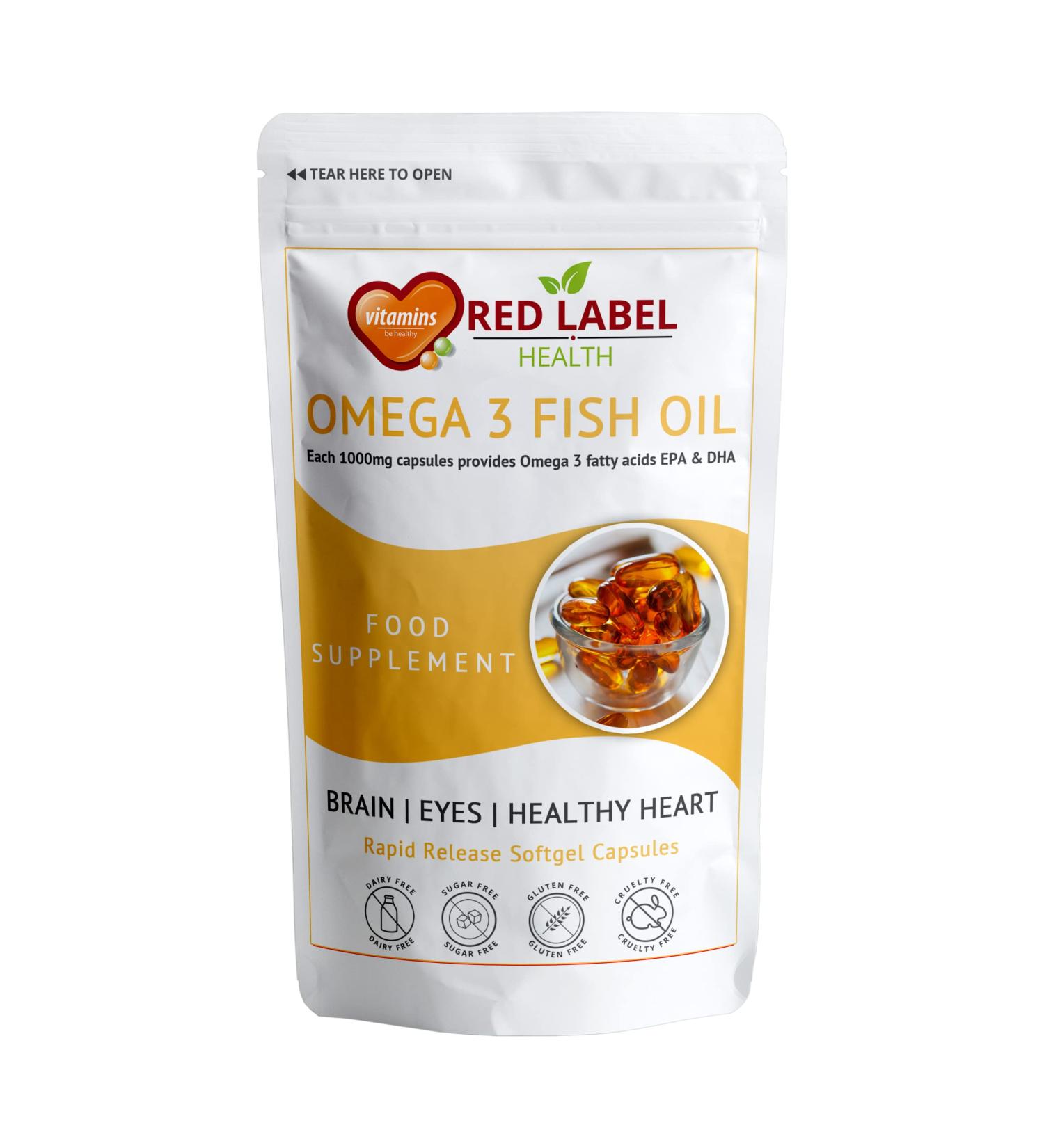 Omega 3 Fish Oil 1000mg 180 Soft Gel Capsules | Double Strength EPA & DHA | Heart & Brain Health Support | 6 Months Supply | Gluten Free | Made in UK - Buy Online on GoSupps.com